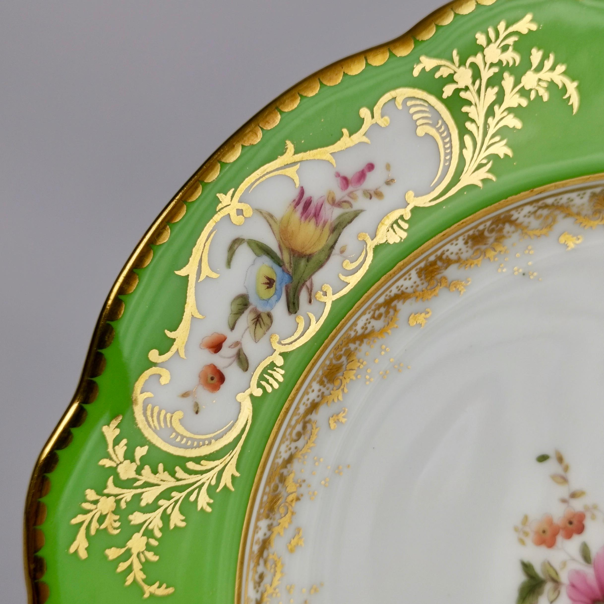 Coalport Porcelain Plate, Green with Sèvres Style Flowers and Gilt, 1882 In Good Condition In London, GB