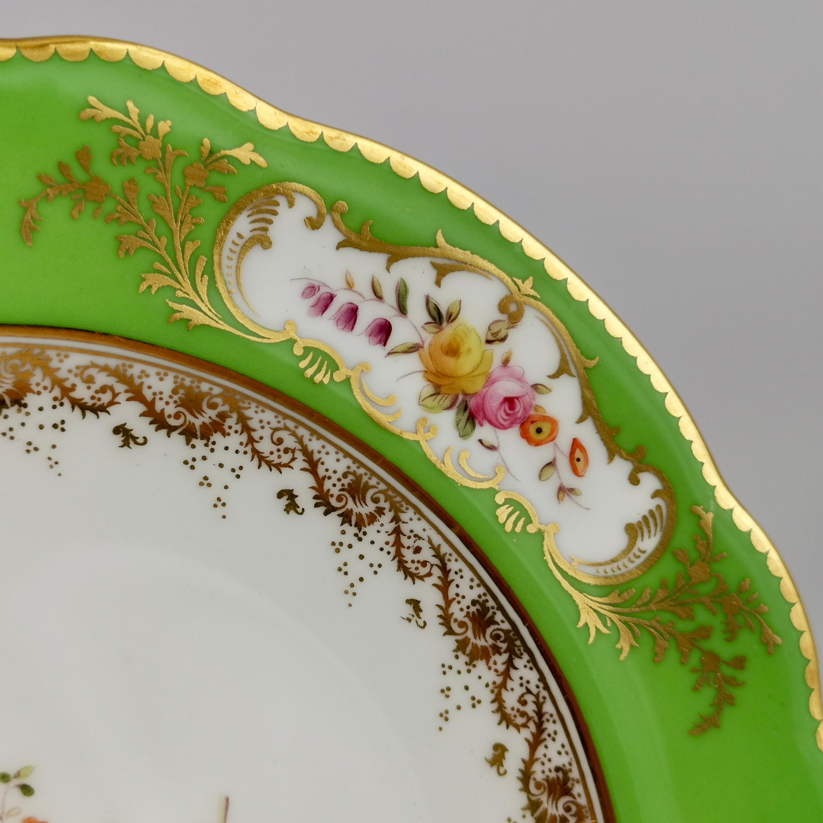 Late 19th Century Coalport Porcelain Plate, Green with Sèvres Style Flowers and Gilt, 1882