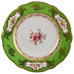 Coalport Porcelain Plate, Green with Sèvres Style Flowers and Gilt, 1882