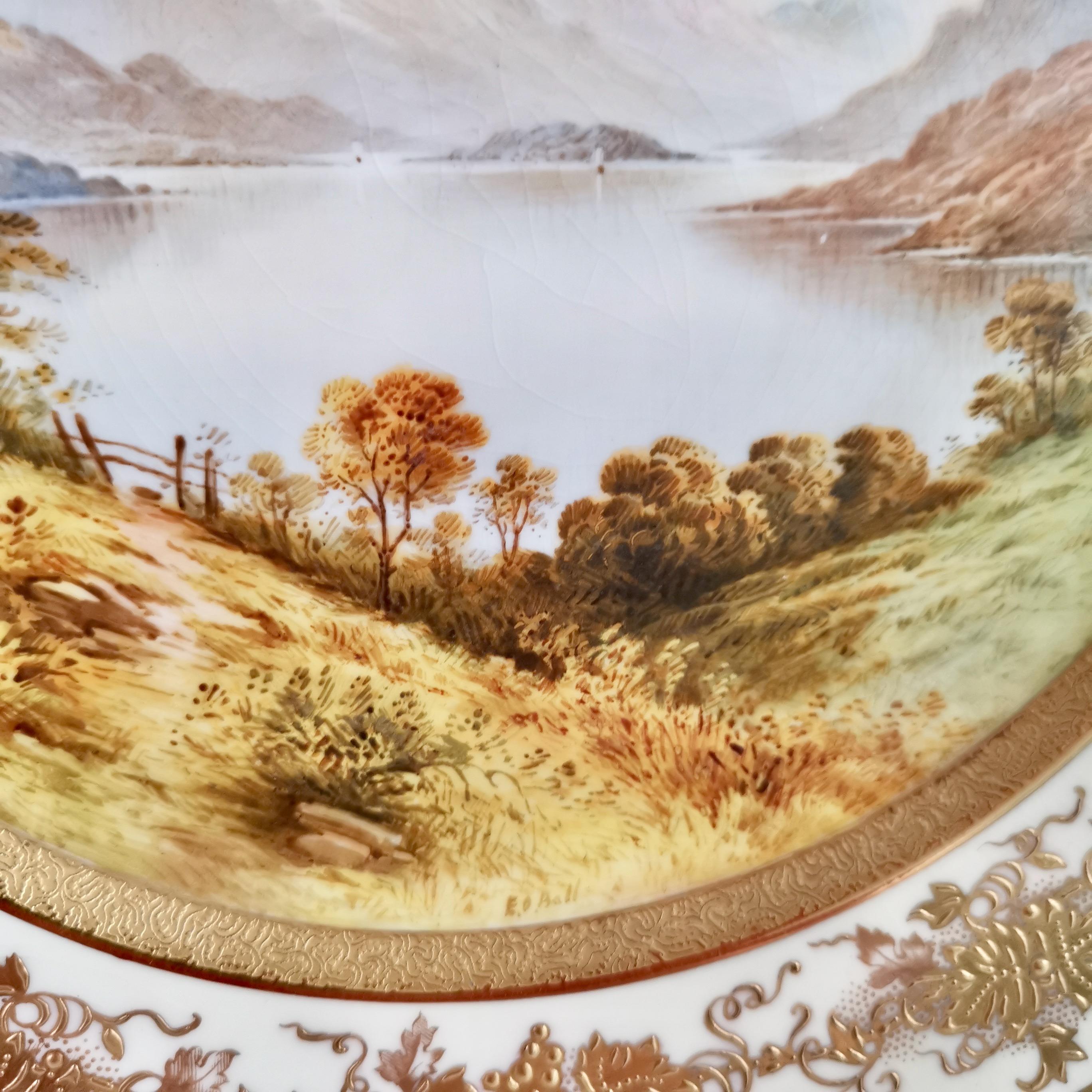 Hand-Painted Coalport Porcelain Plate, Landscape Painting by Ted Ball, 1910