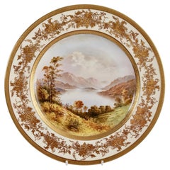 Antique Coalport Porcelain Plate, Landscape Painting by Ted Ball, 1910