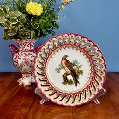 Coalport Porcelain Plate, Maroon Pierced Rim and Falcon by John Randall, 1849