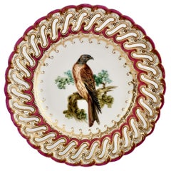 Coalport Porcelain Plate, Maroon Pierced Rim and Falcon by John Randall, 1849