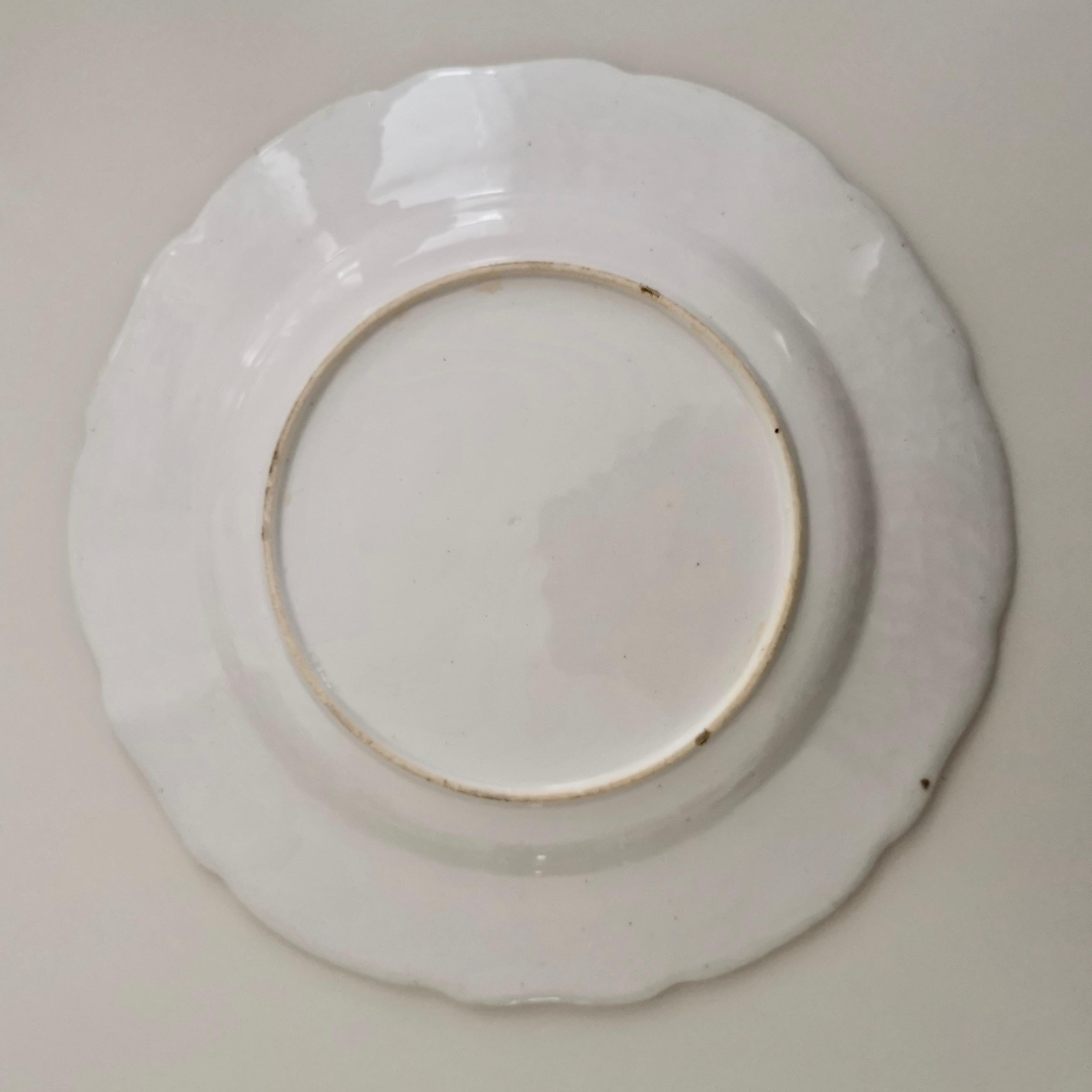 Coalport Porcelain Plate, Moulded Surface, White, Blue, Flowers, Regency ca 1820 7