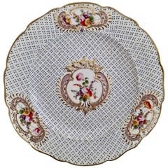 Coalport Porcelain Plate, Moulded Surface, White, Blue, Flowers, Regency ca 1820
