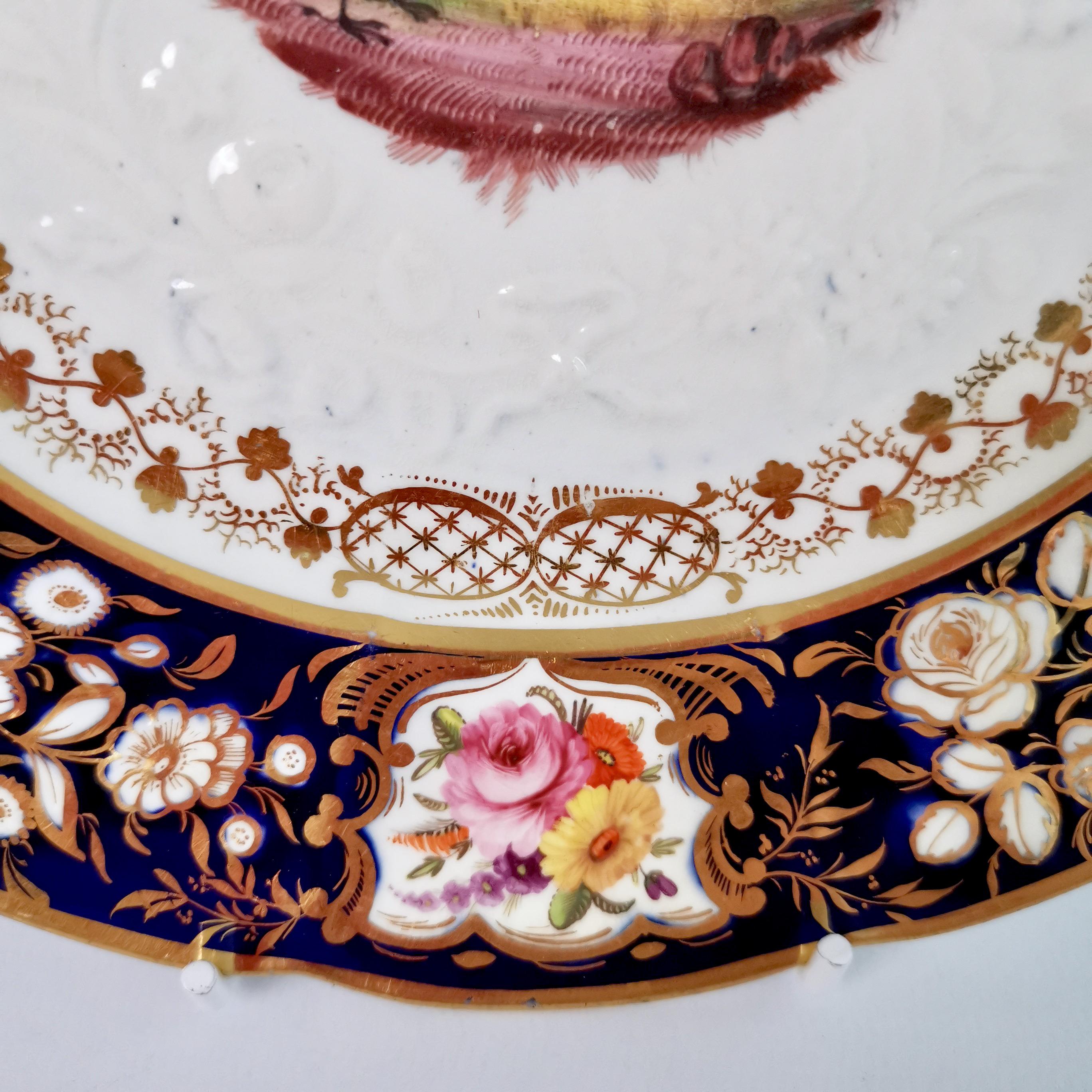 19th Century Coalport Porcelain Plate, New Embossed Relief Moulded with Birds, Regency ca1815