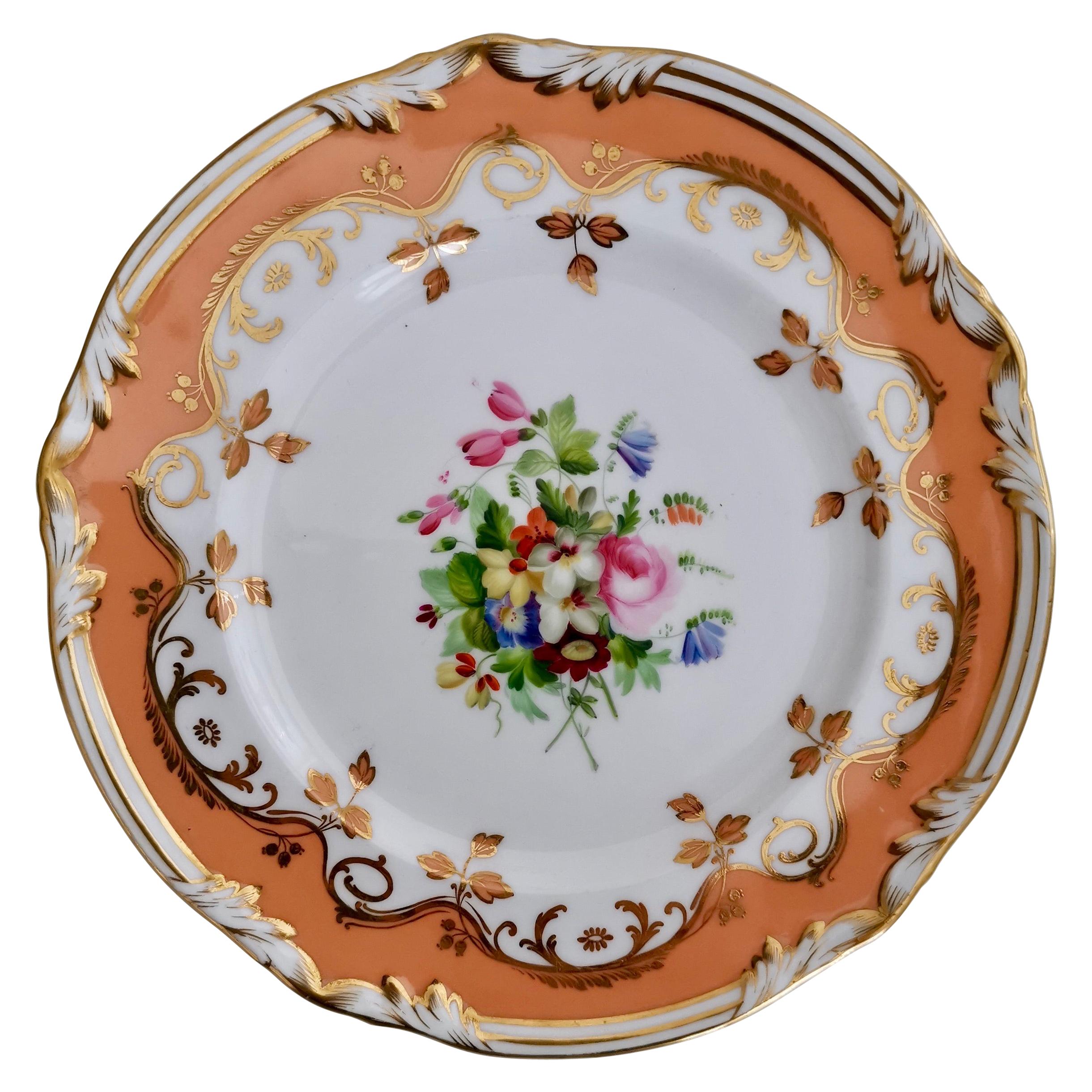 Coalport Porcelain Plate, Peach Ground and Flowers by Thomas Dixon, '1'