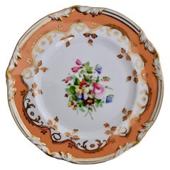 Coalport Porcelain Plate, Peach Ground and Flowers by Thomas Dixon, 
1
