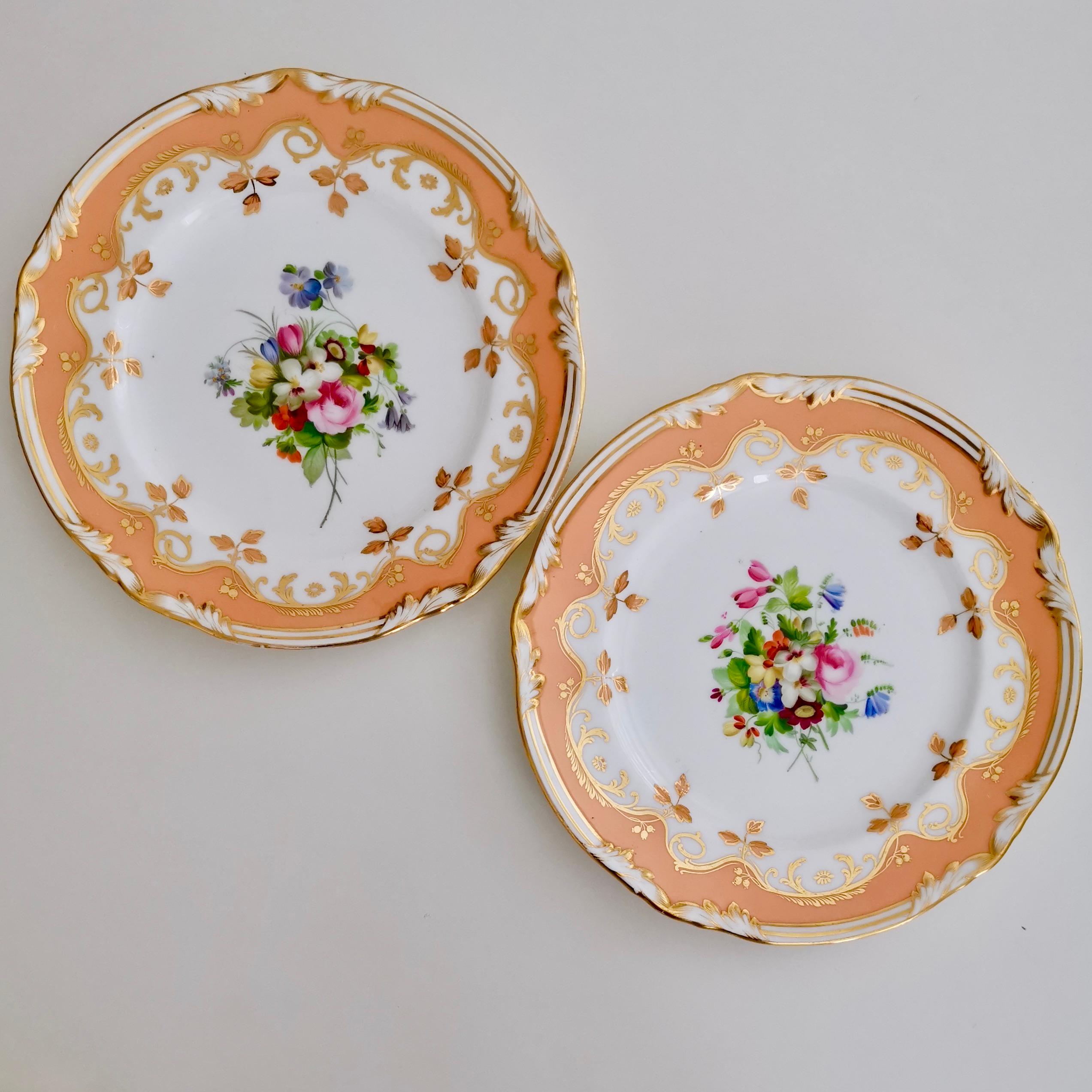 Coalport Porcelain Plate, Peach Ground and Flowers by Thomas Dixon 1