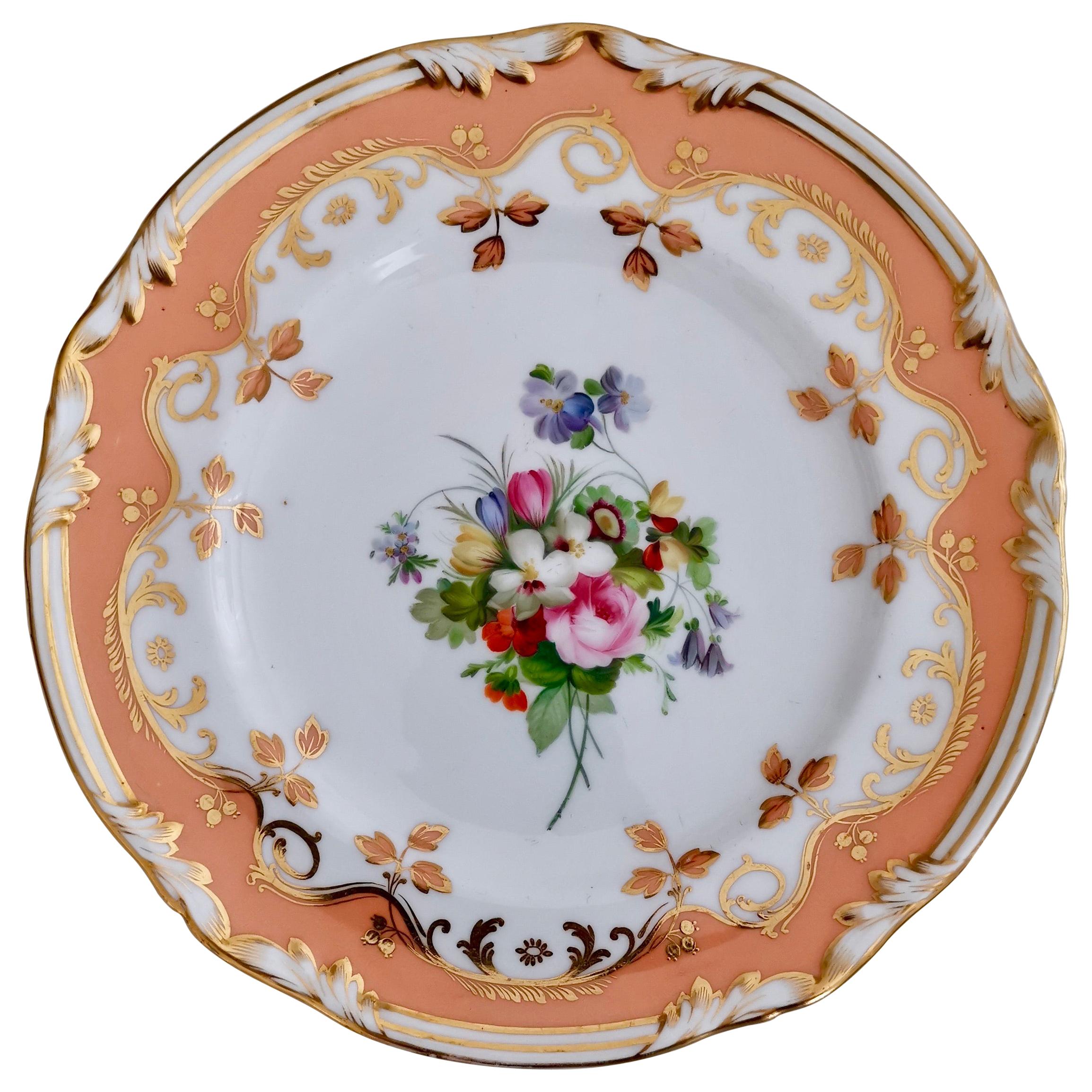 Coalport Porcelain Plate, Peach Ground and Flowers by Thomas Dixon
