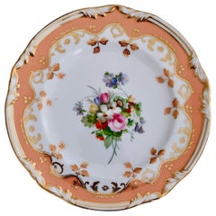 Coalport Porcelain Plate, Peach Ground and Flowers by Thomas Dixon