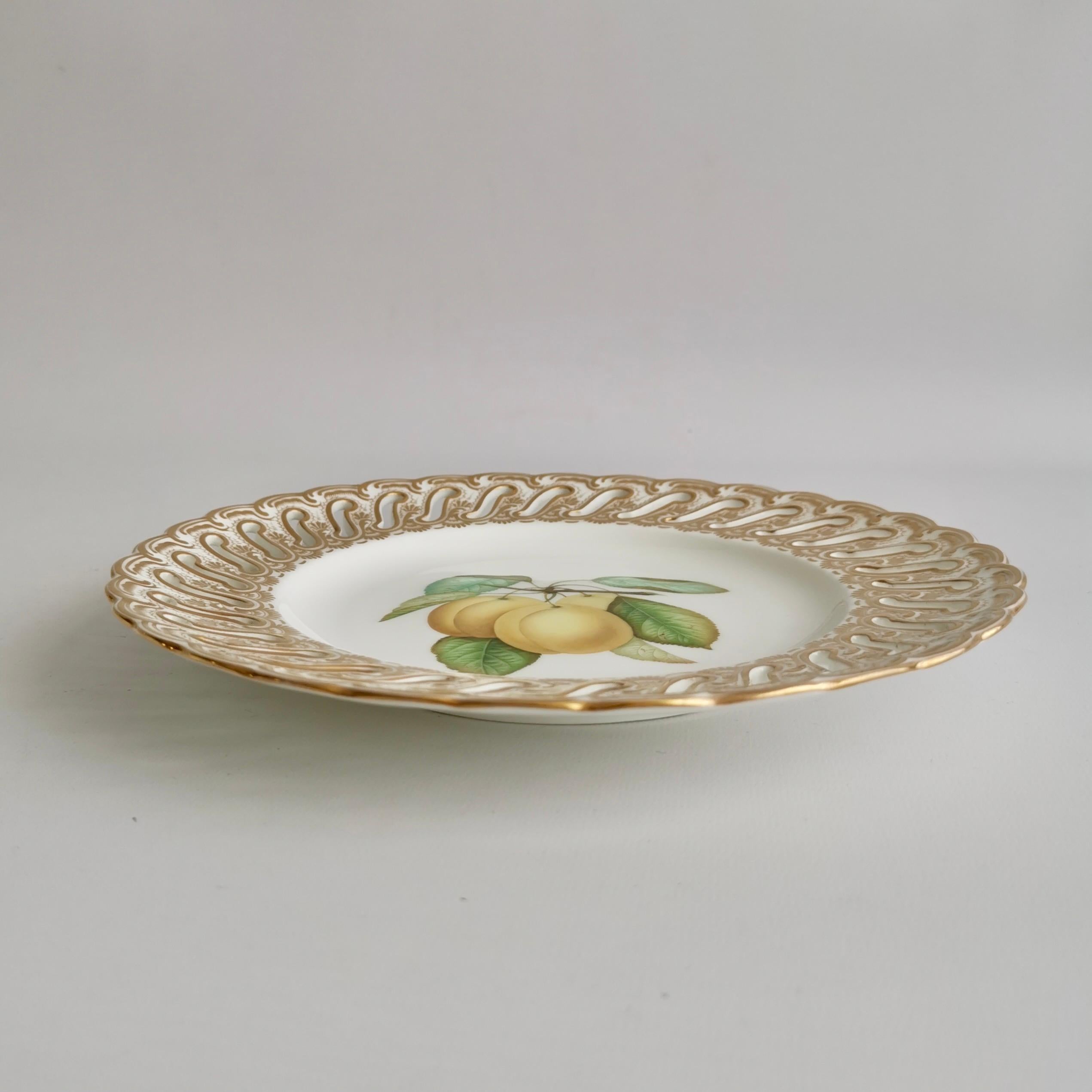 Coalport Porcelain Plate, Pierced Rim, Yellow Plums by Joseph Birbeck, ca 1848 4