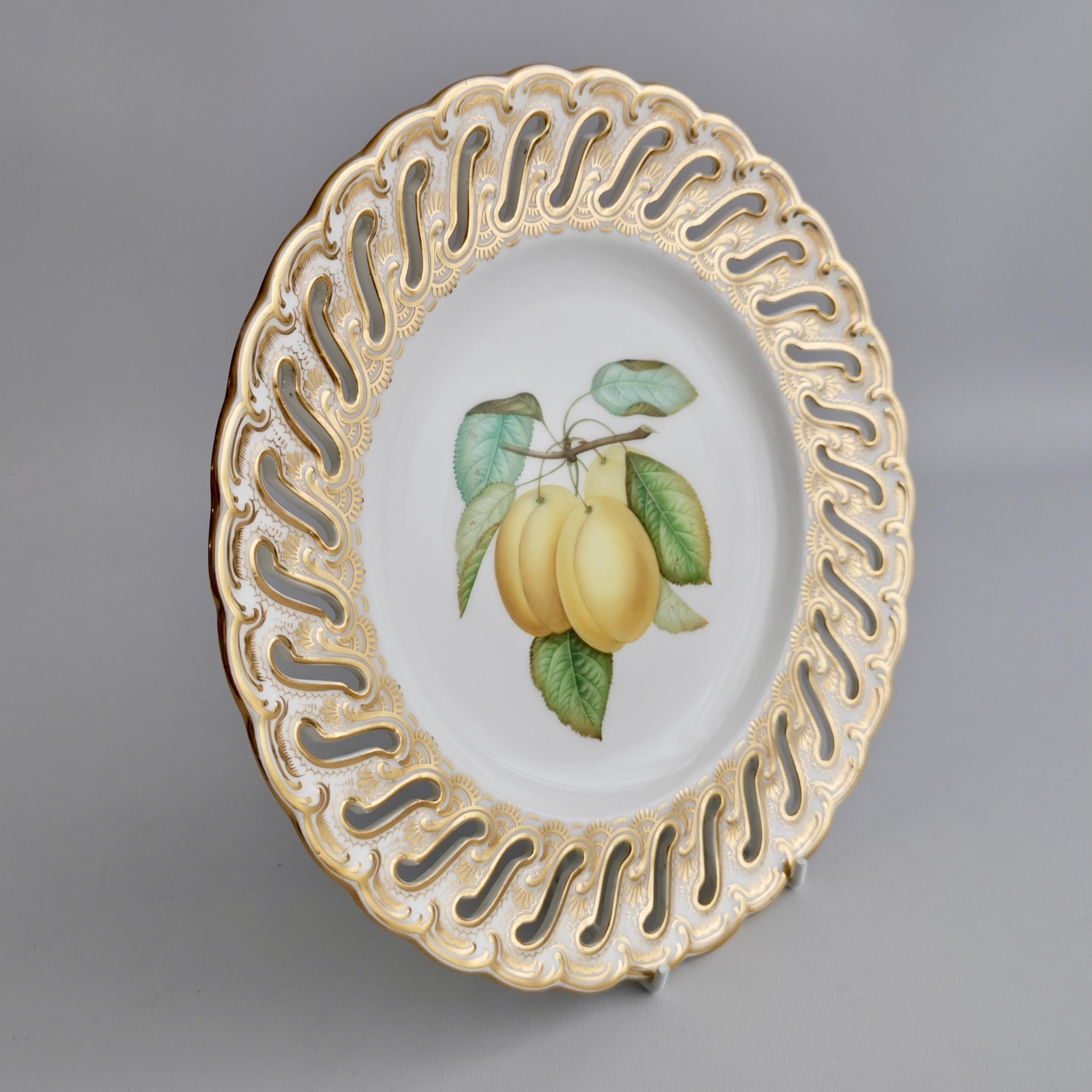 Coalport Porcelain Plate, Pierced Rim, Yellow Plums by Joseph Birbeck, ca 1848 1