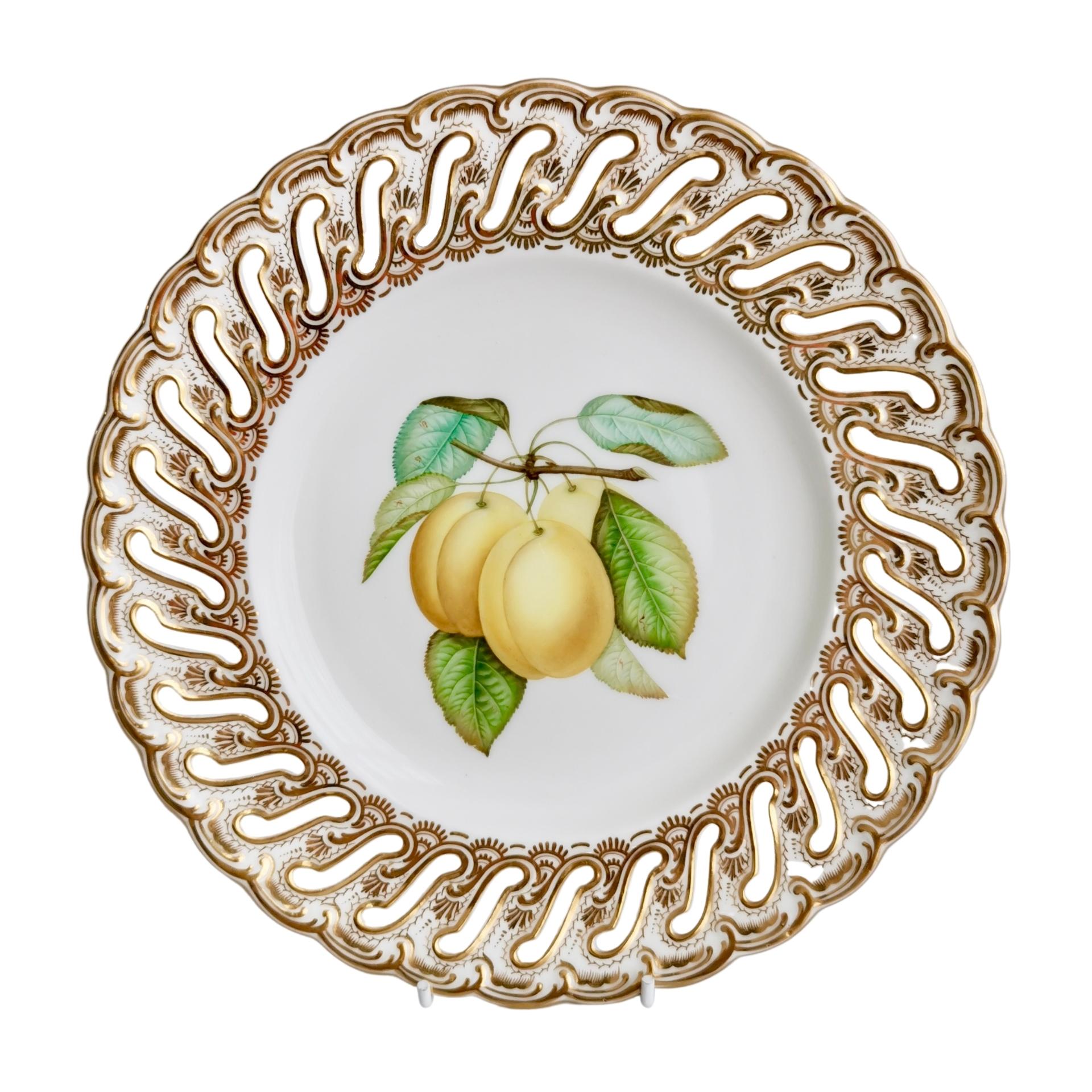 Coalport Porcelain Plate, Pierced Rim, Yellow Plums by William Cooke, 1850