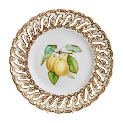 Antique Coalport Porcelain Plate, Pierced Rim, Yellow Plums by William Cooke, 1850