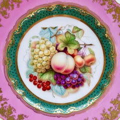 Coalport Porcelain Plate, Rose du Barry Pink, Fruits by Jabey Aston, circa 1870