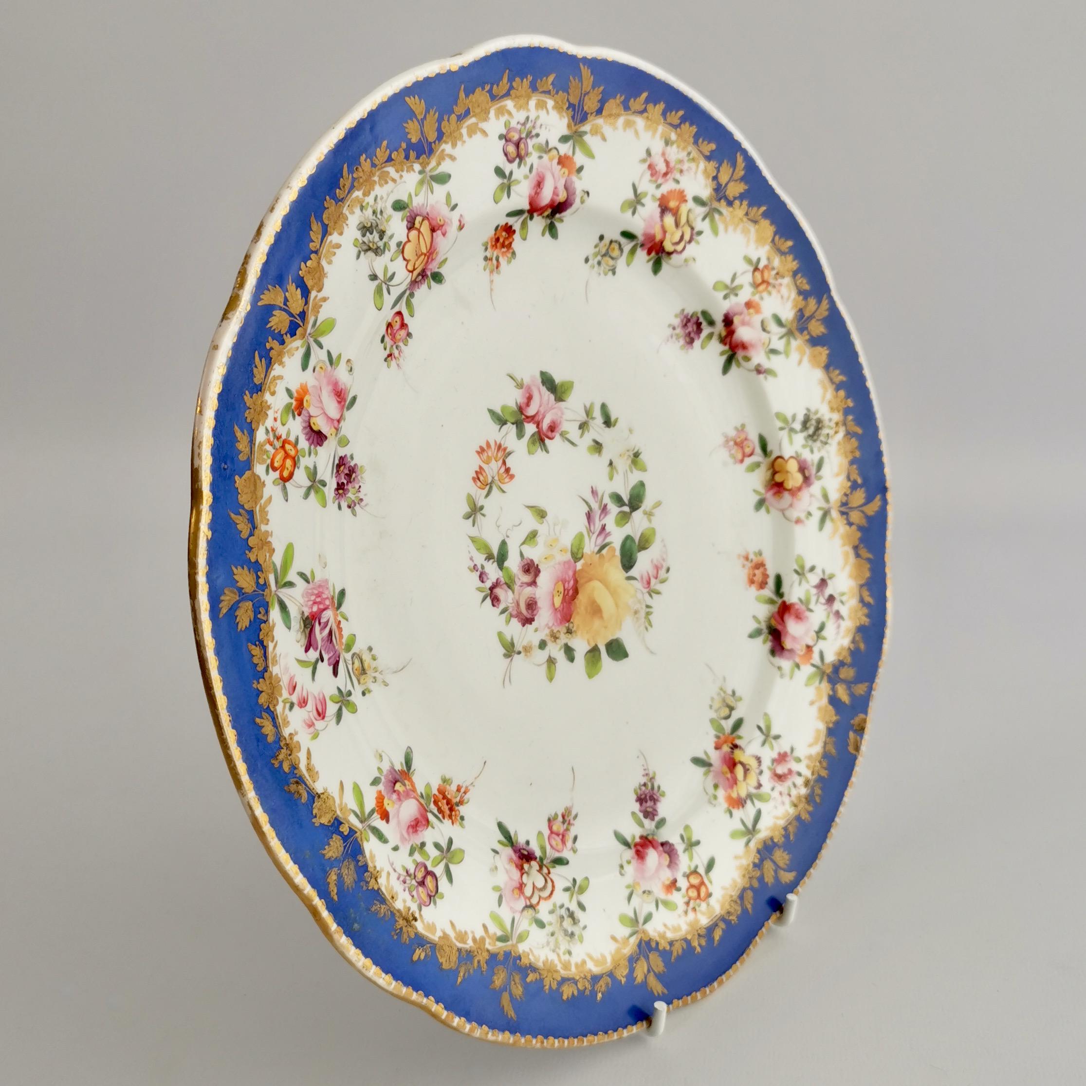 Coalport Porcelain Plate, Royal Blue with Flower Garlands, 1820-1825 4