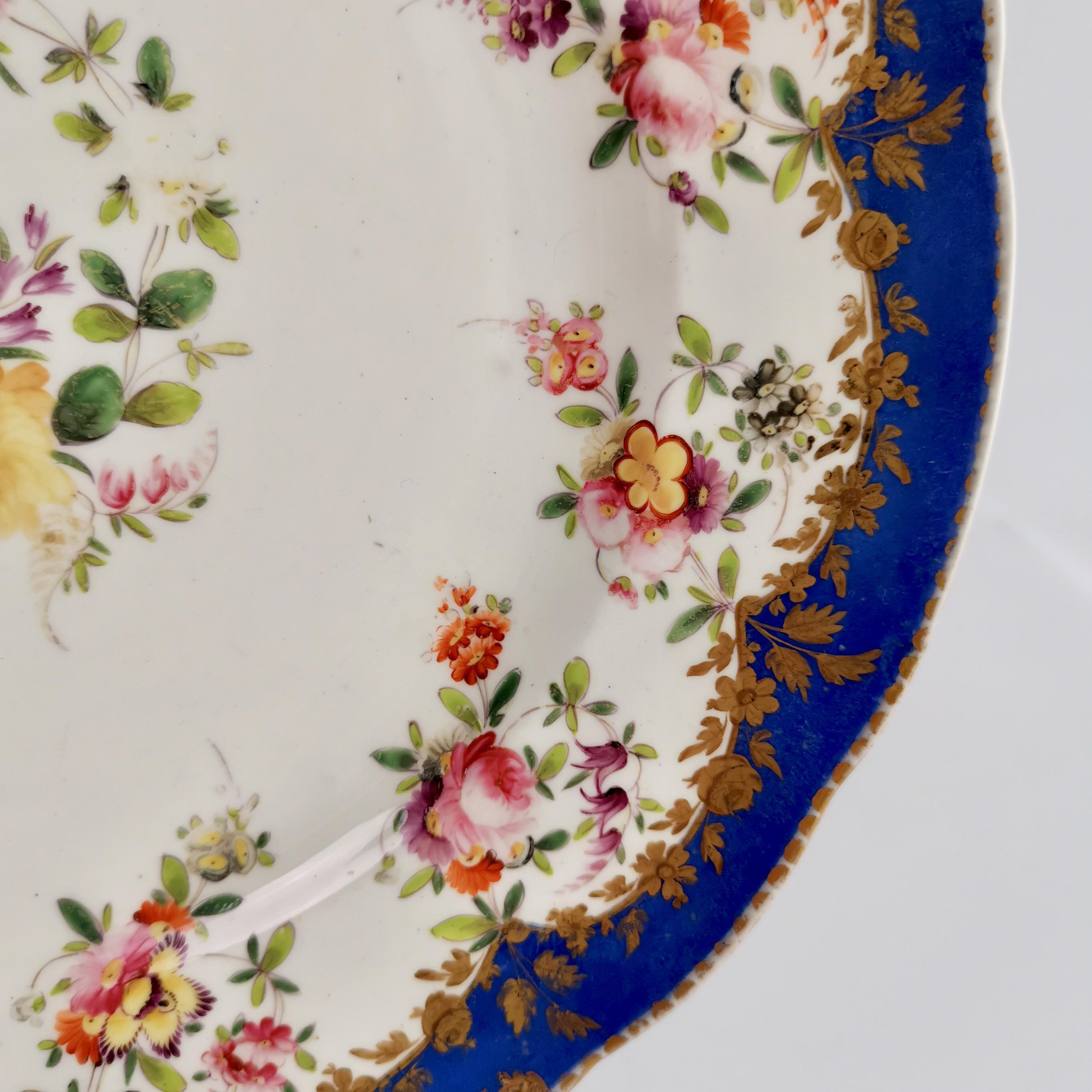 Coalport Porcelain Plate, Royal Blue with Flower Garlands, 1820-1825 In Good Condition In London, GB