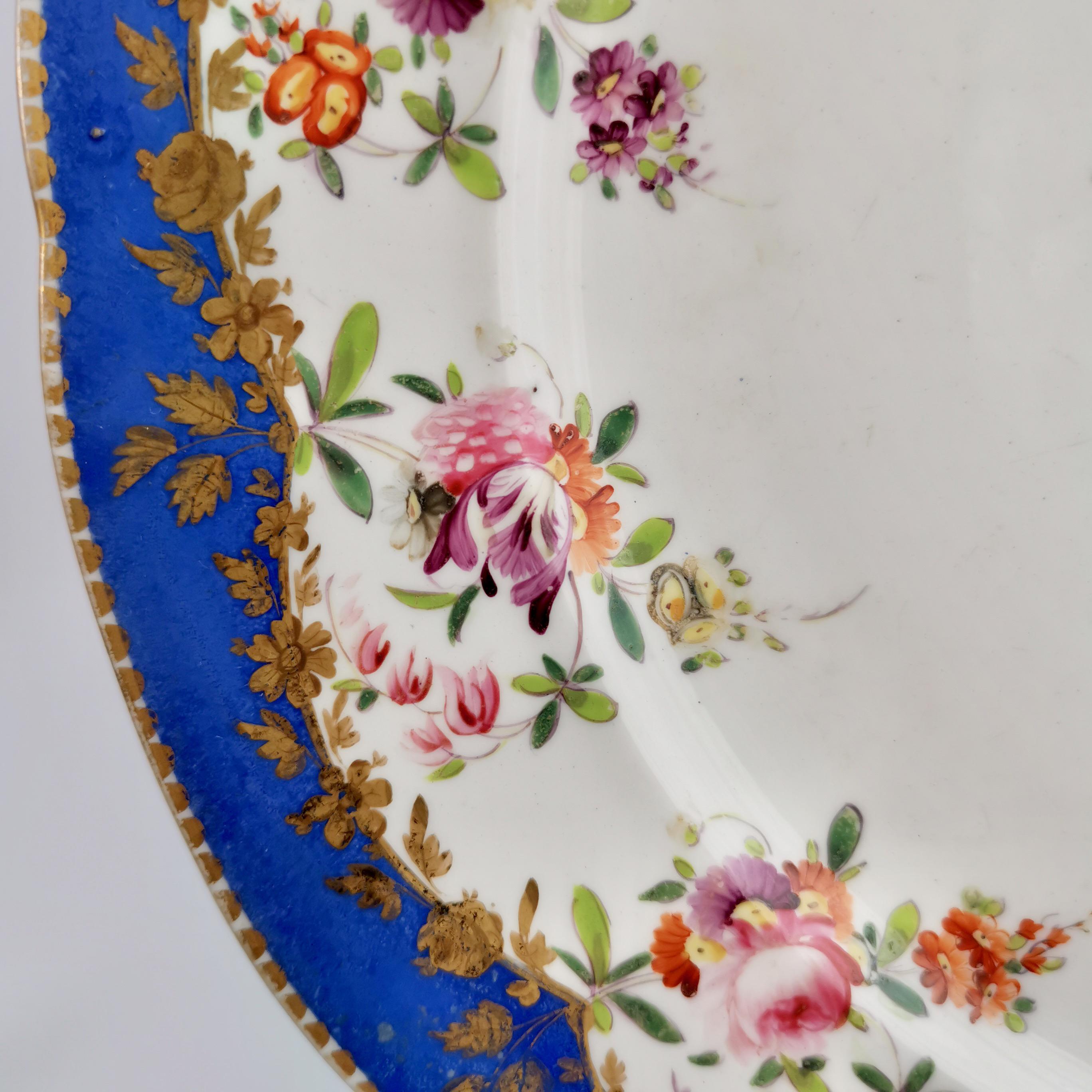 Coalport Porcelain Plate, Royal Blue with Flower Garlands, 1820-1825 2