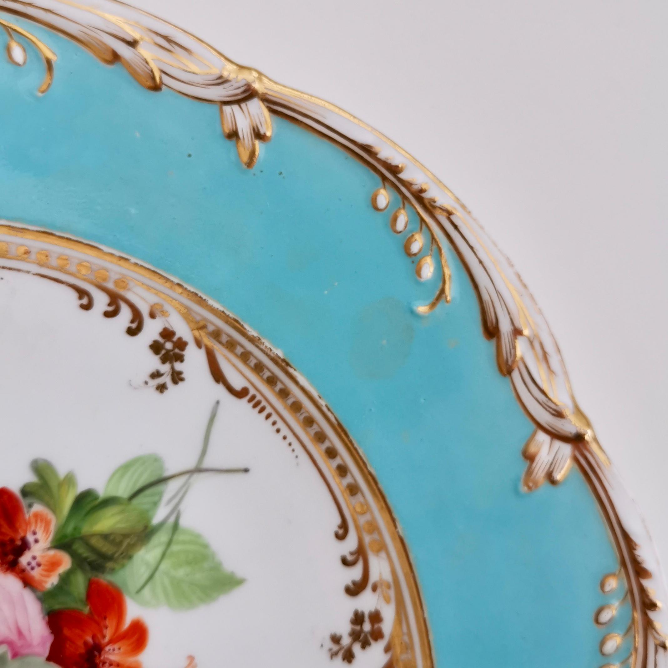 English Coalport Porcelain Plate, Sky Blue with Flowers by Thomas Dixon, 1845-1850 '2'