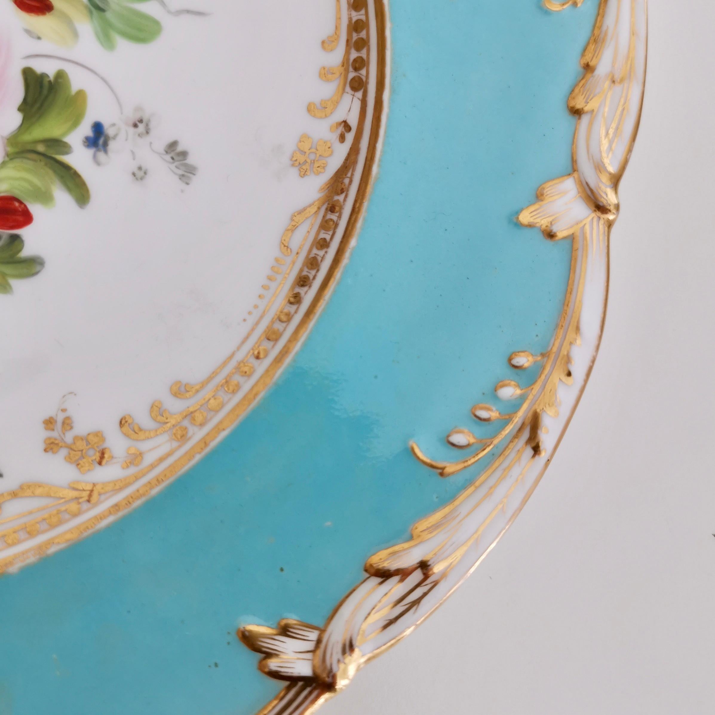 Hand-Painted Coalport Porcelain Plate, Sky Blue with Flowers by Thomas Dixon, 1845-1850 '2'