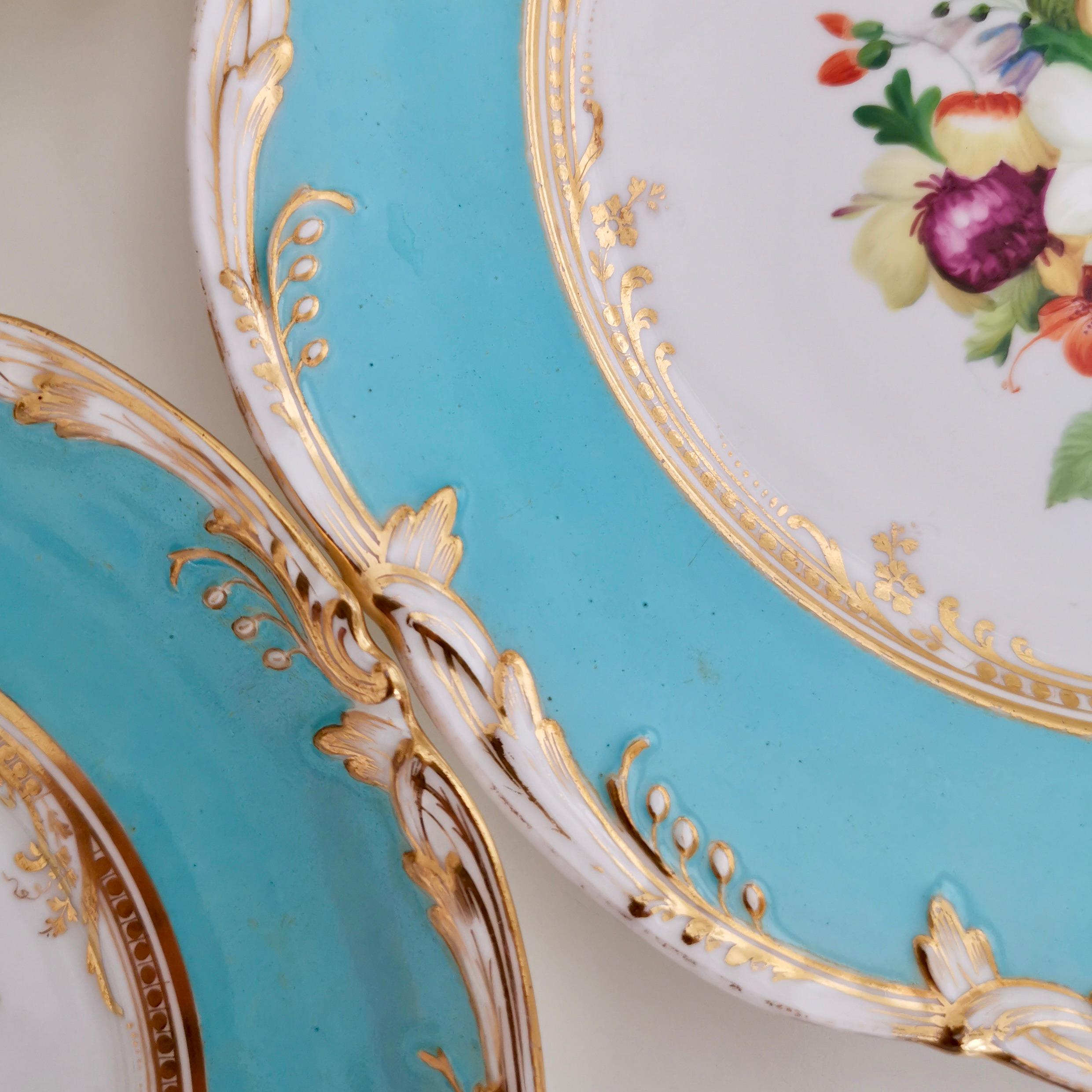 Coalport Porcelain Plate, Sky Blue with Flowers by Thomas Dixon, 1845-1850 '2' In Good Condition In London, GB