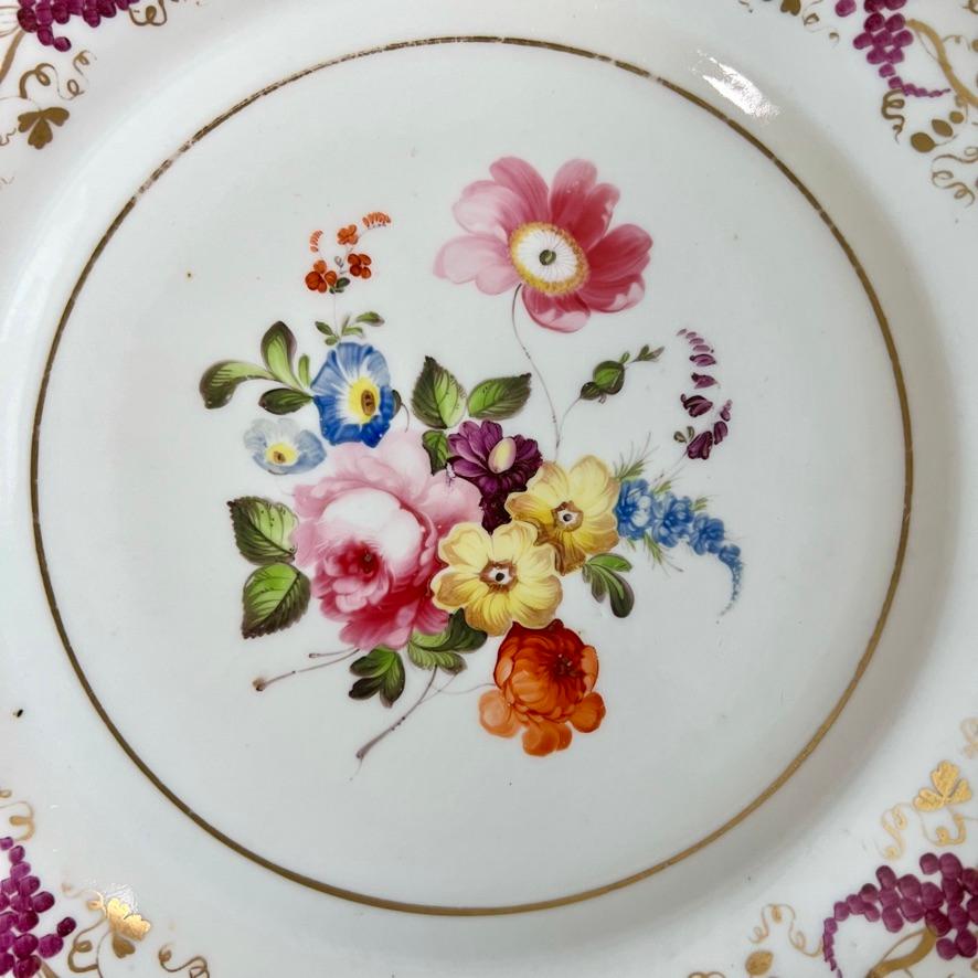 English Coalport Porcelain Plate, White with Handpainted Flowers, Regency ca 1820 For Sale