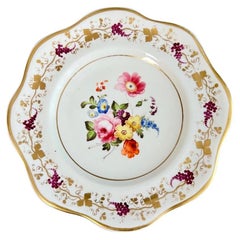 Antique Coalport Porcelain Plate, White with Handpainted Flowers, Regency ca 1820