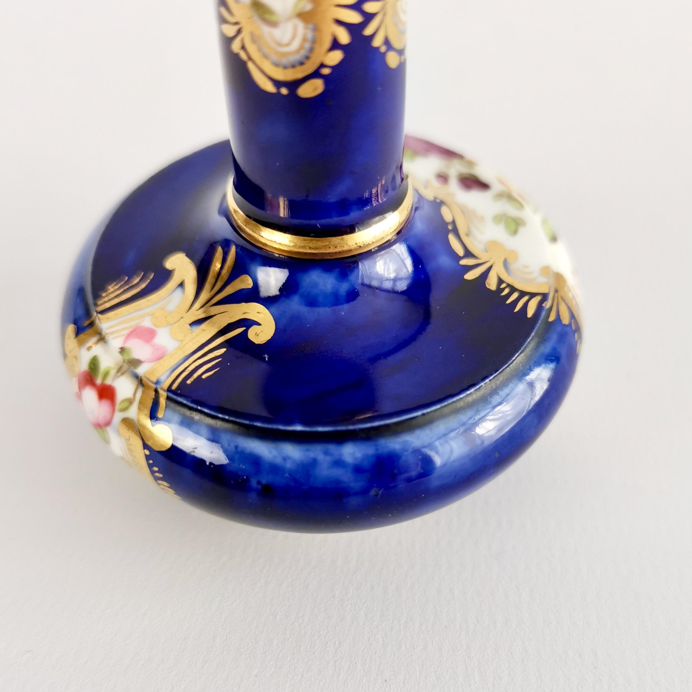 Coalport Porcelain Scent Bottle, Cobalt Blue and Flowers, Regency, circa 1820 3