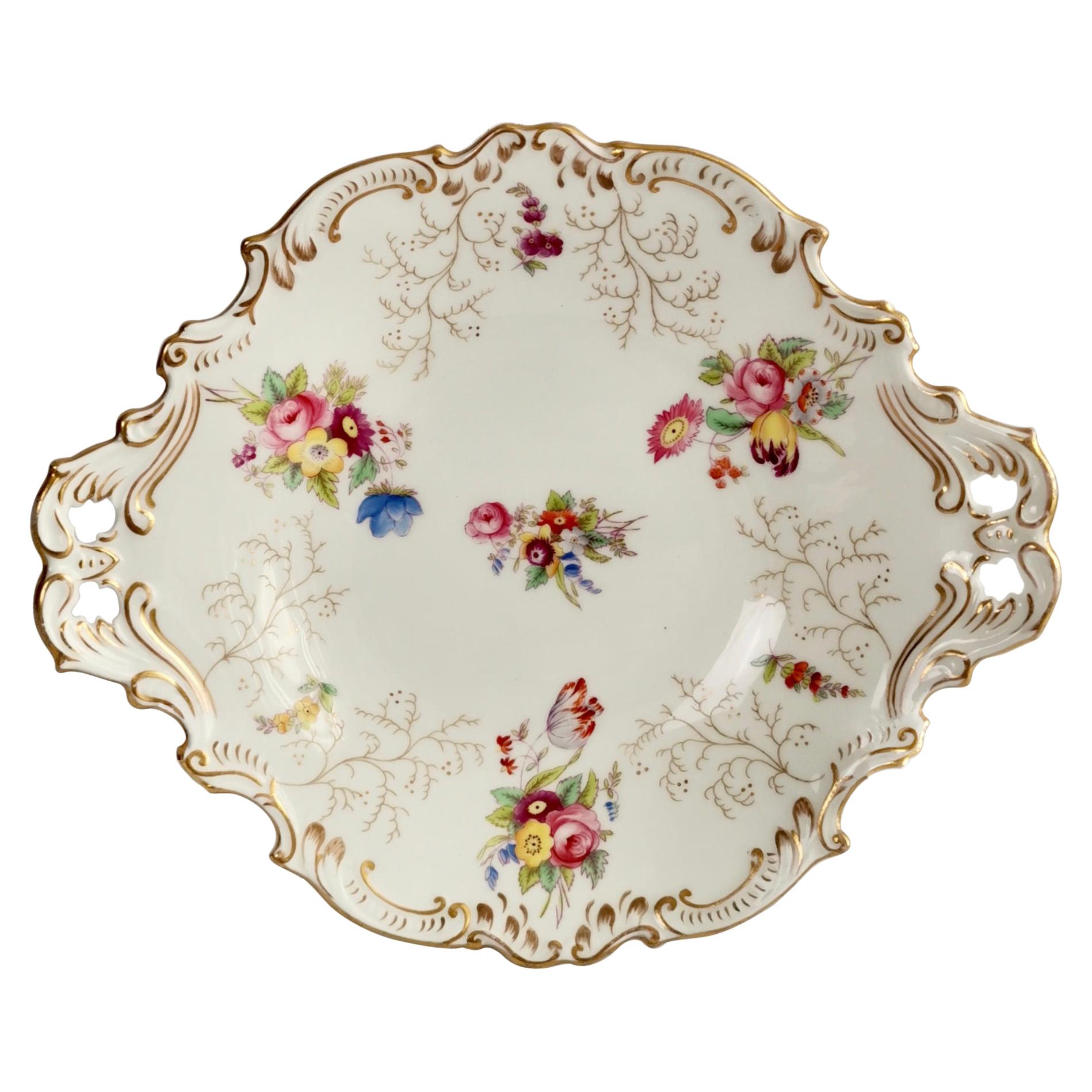 Coalport Porcelain Serving Dish, White with Flowers, Victorian, 1891-1926