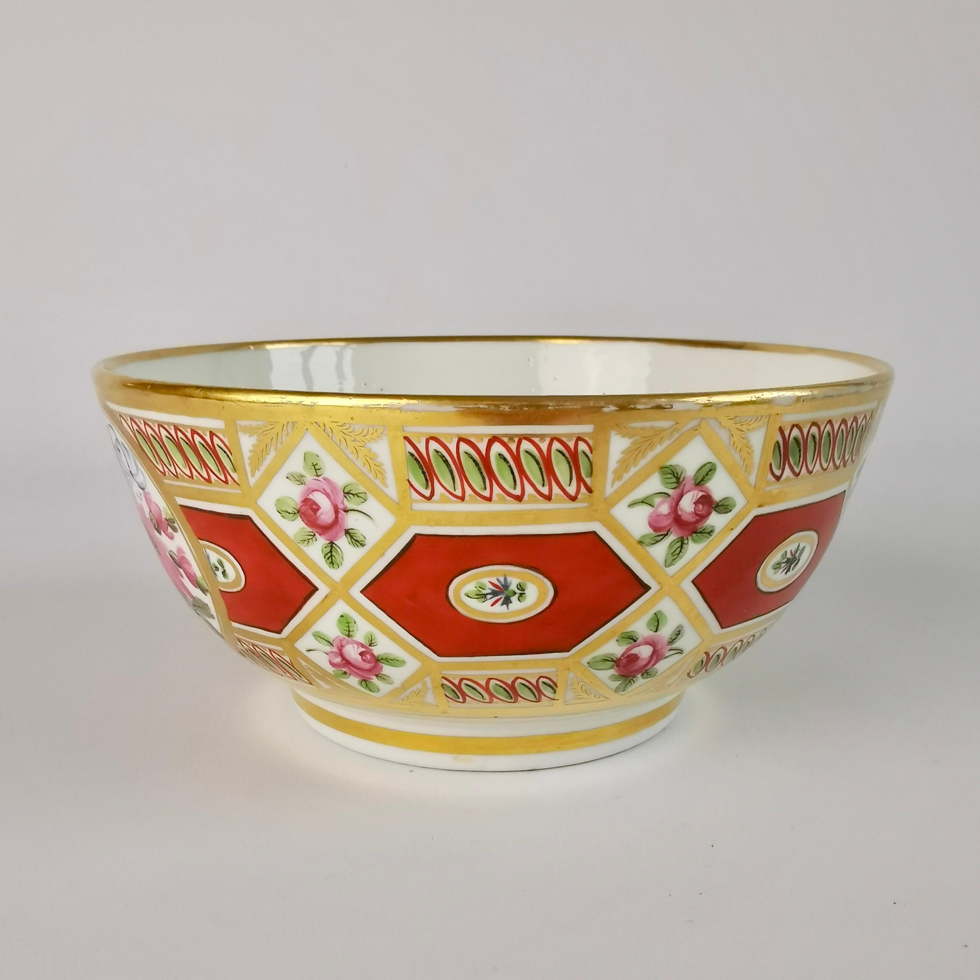English Coalport Porcelain Slop Bowl, Church Gresley in Orange, Gilt, Regency ca 1810
