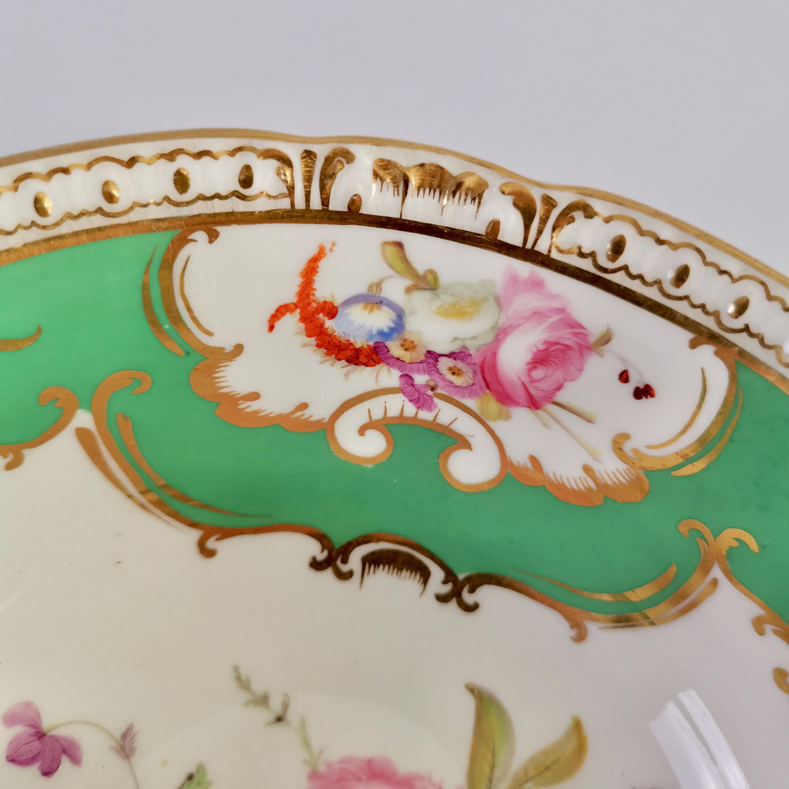 Early 19th Century Coalport Porcelain Slop Bowl, Green with Flowers, Regency, circa 1826