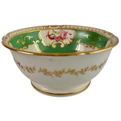 Antique Coalport Porcelain Slop Bowl, Green with Flowers, Regency, circa 1826