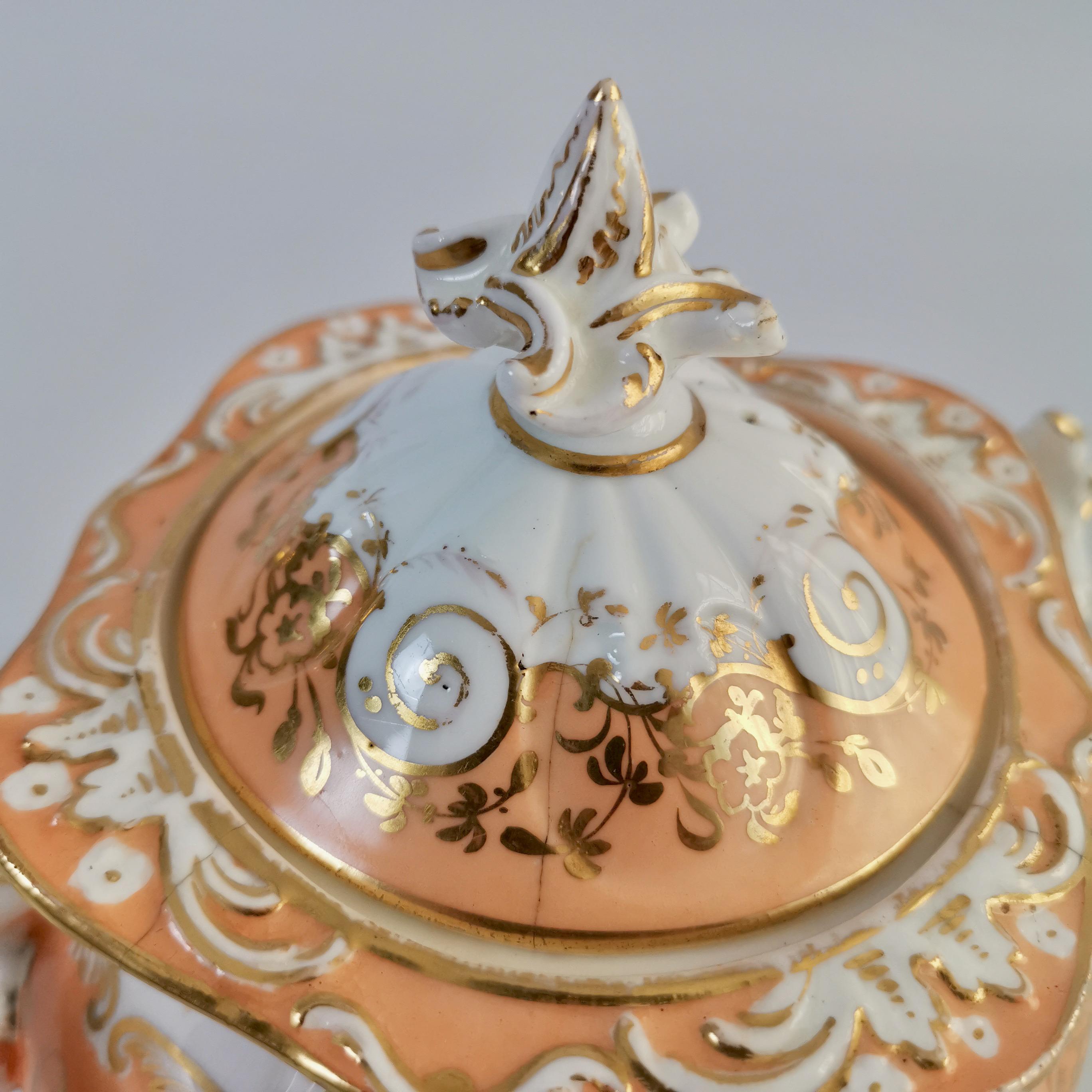 Coalport Porcelain Sucrier, Apricot and Gilt, Rococo Revival, circa 1835 1