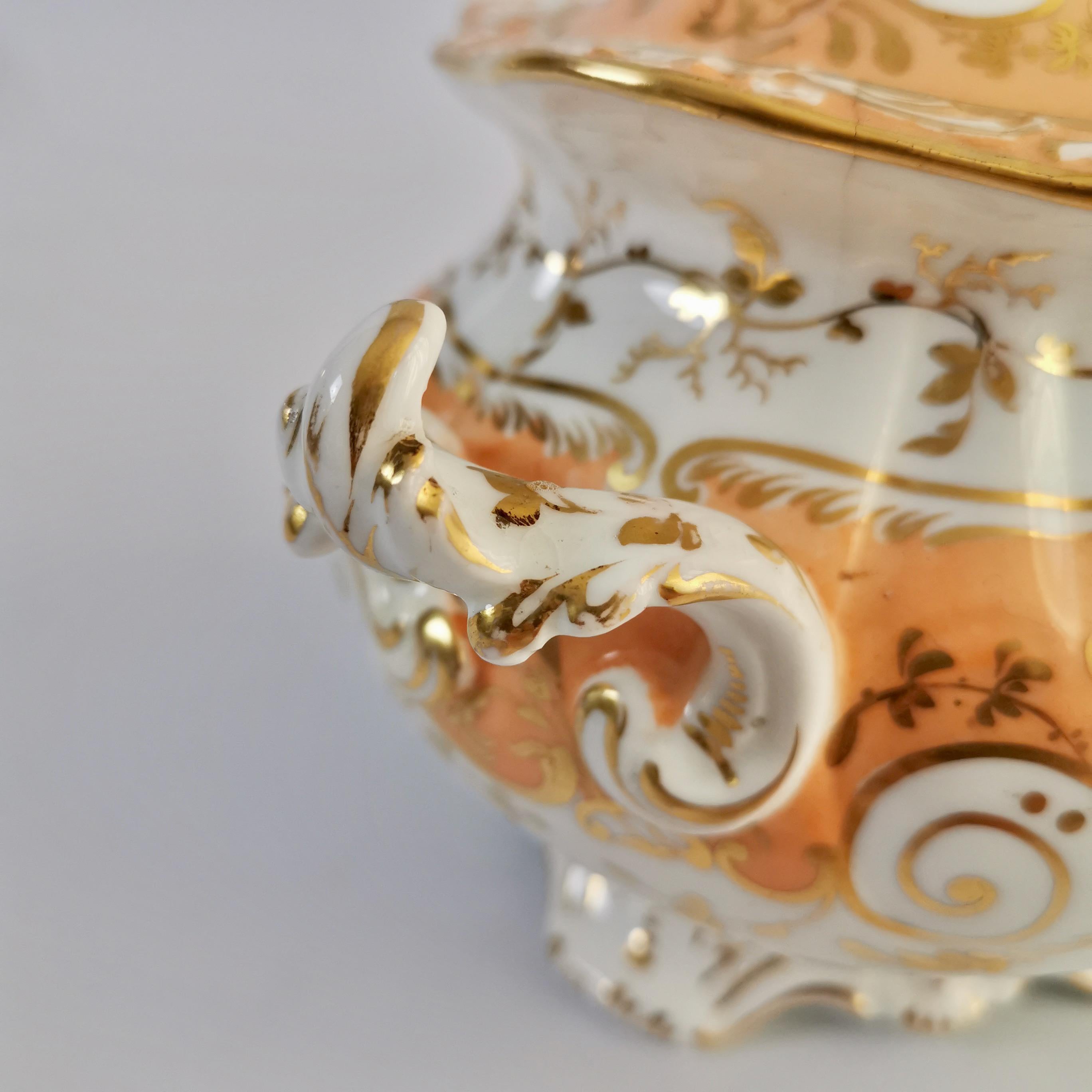 Coalport Porcelain Sucrier, Apricot and Gilt, Rococo Revival, circa 1835 2