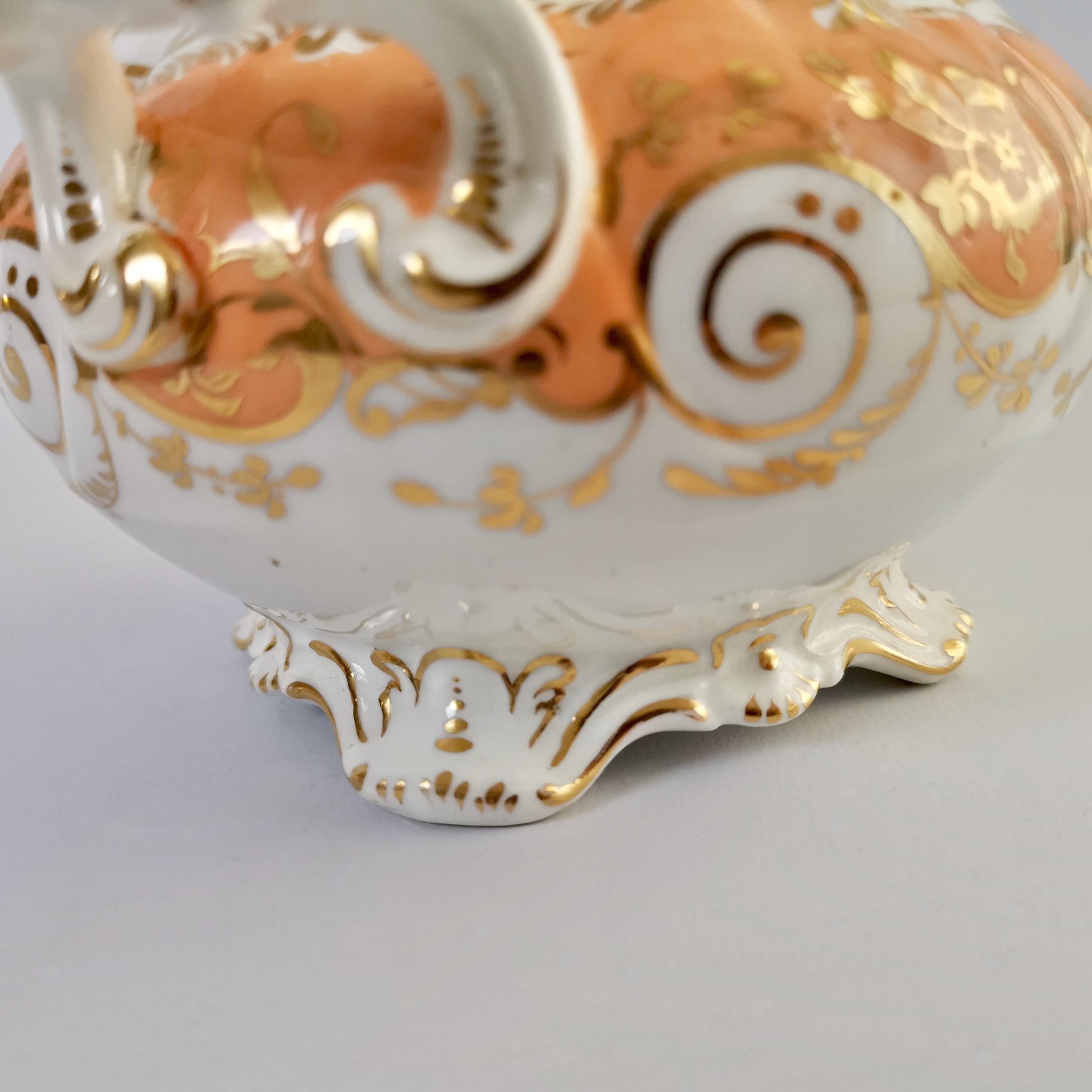 Coalport Porcelain Sucrier, Apricot and Gilt, Rococo Revival, circa 1835 3