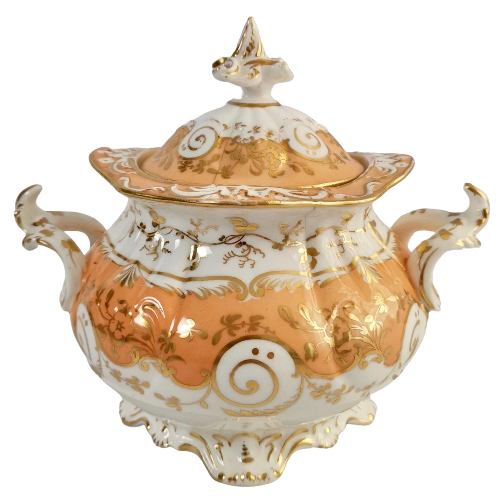 Coalport Porcelain Sucrier, Apricot and Gilt, Rococo Revival, circa 1835