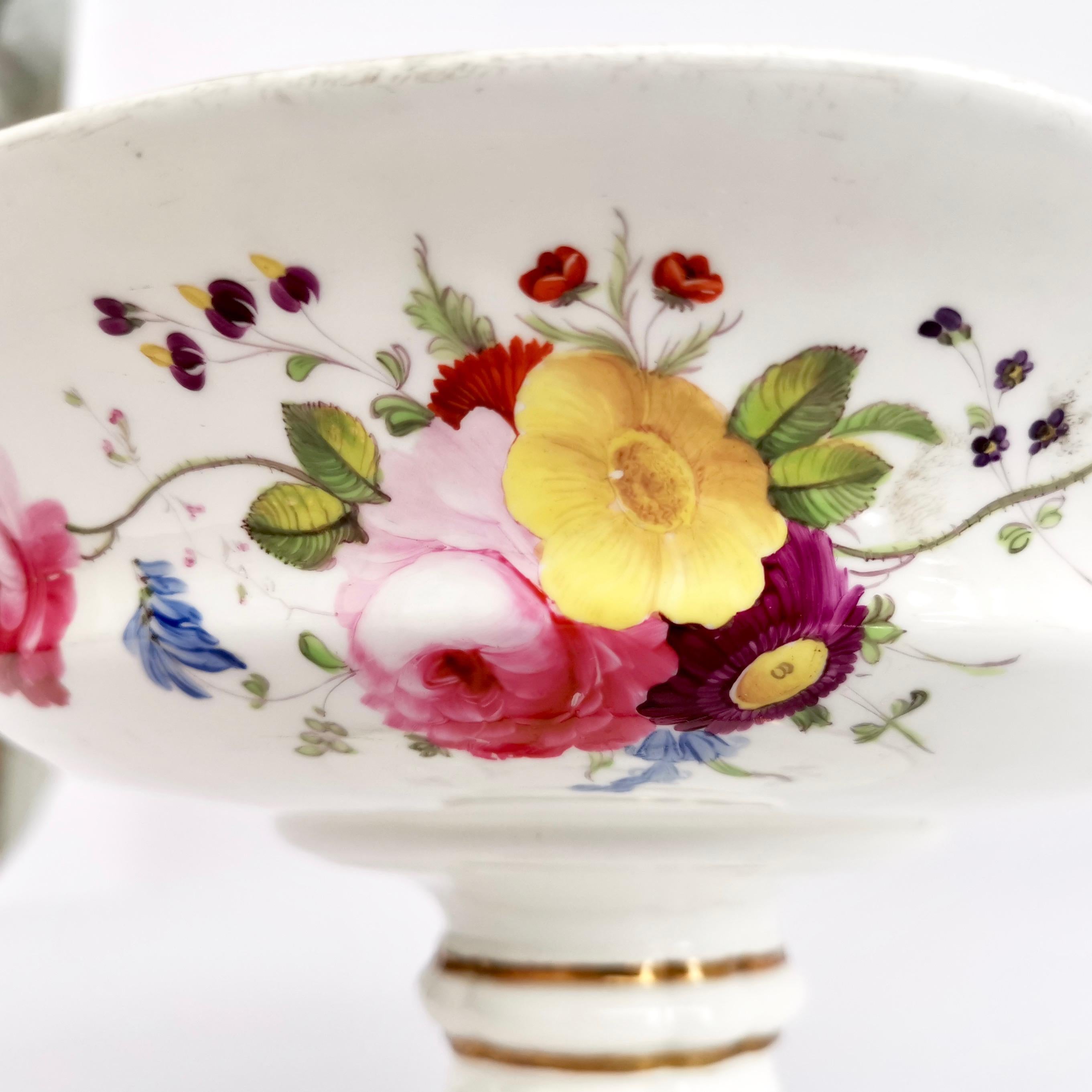 Coalport Porcelain Tazza, Blind-Moulded White, Swansea Flowers, Regency ca 1820 1