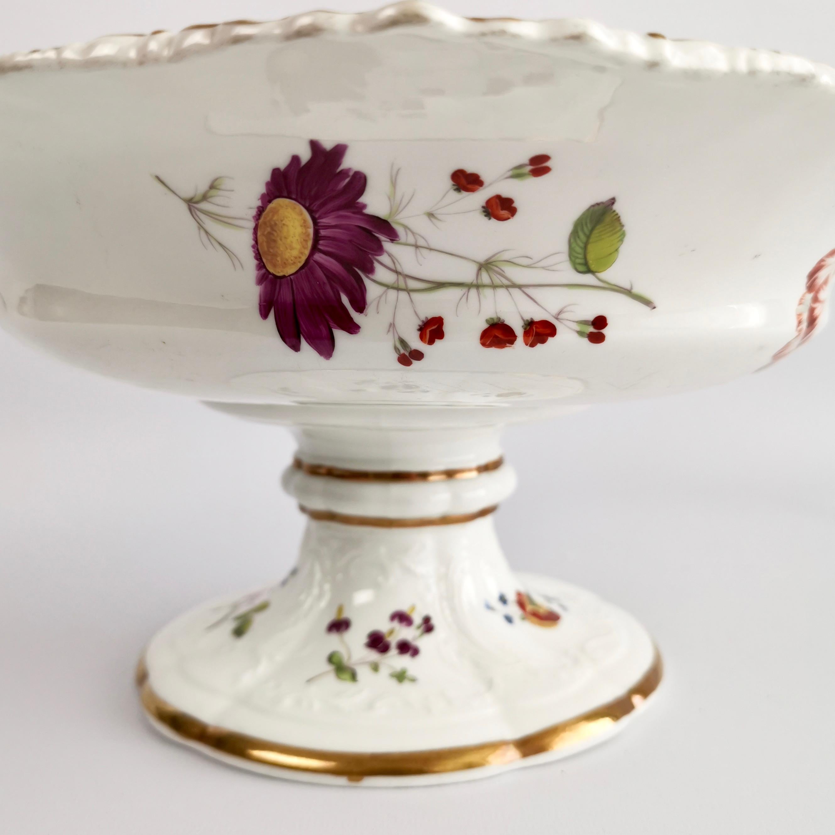 Coalport Porcelain Tazza, Blind-Moulded White, Swansea Flowers, Regency ca 1820 4
