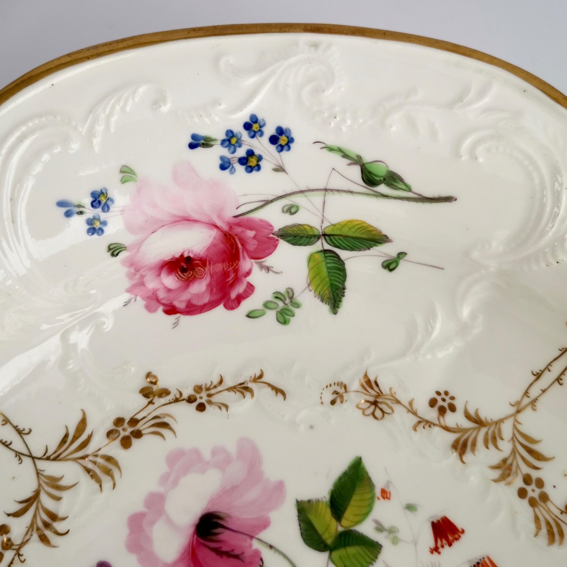 Coalport Porcelain Tazza, Blind-Moulded White, Swansea Flowers, Regency ca 1820 5