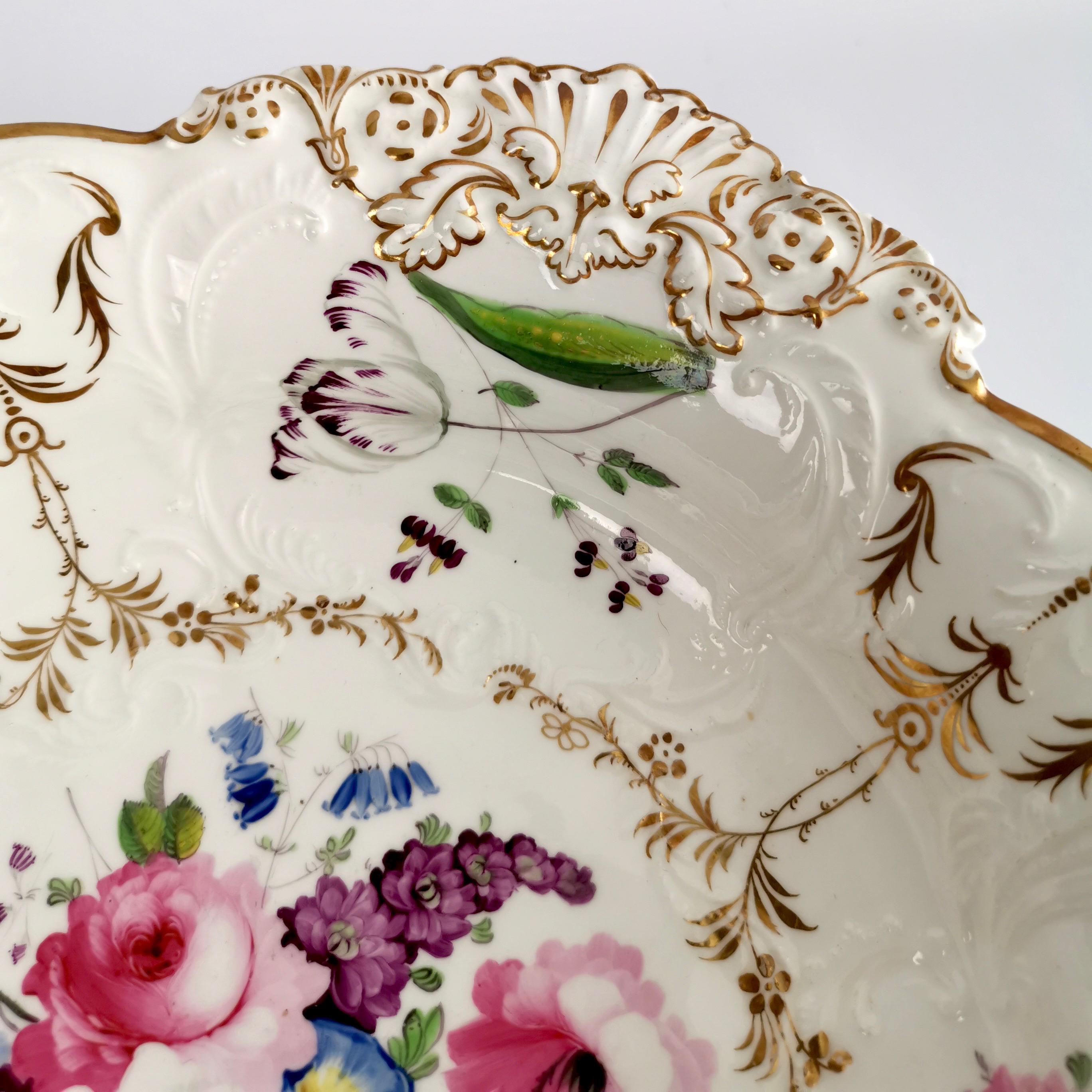 Coalport Porcelain Tazza, Blind-Moulded White, Swansea Flowers, Regency ca 1820 6