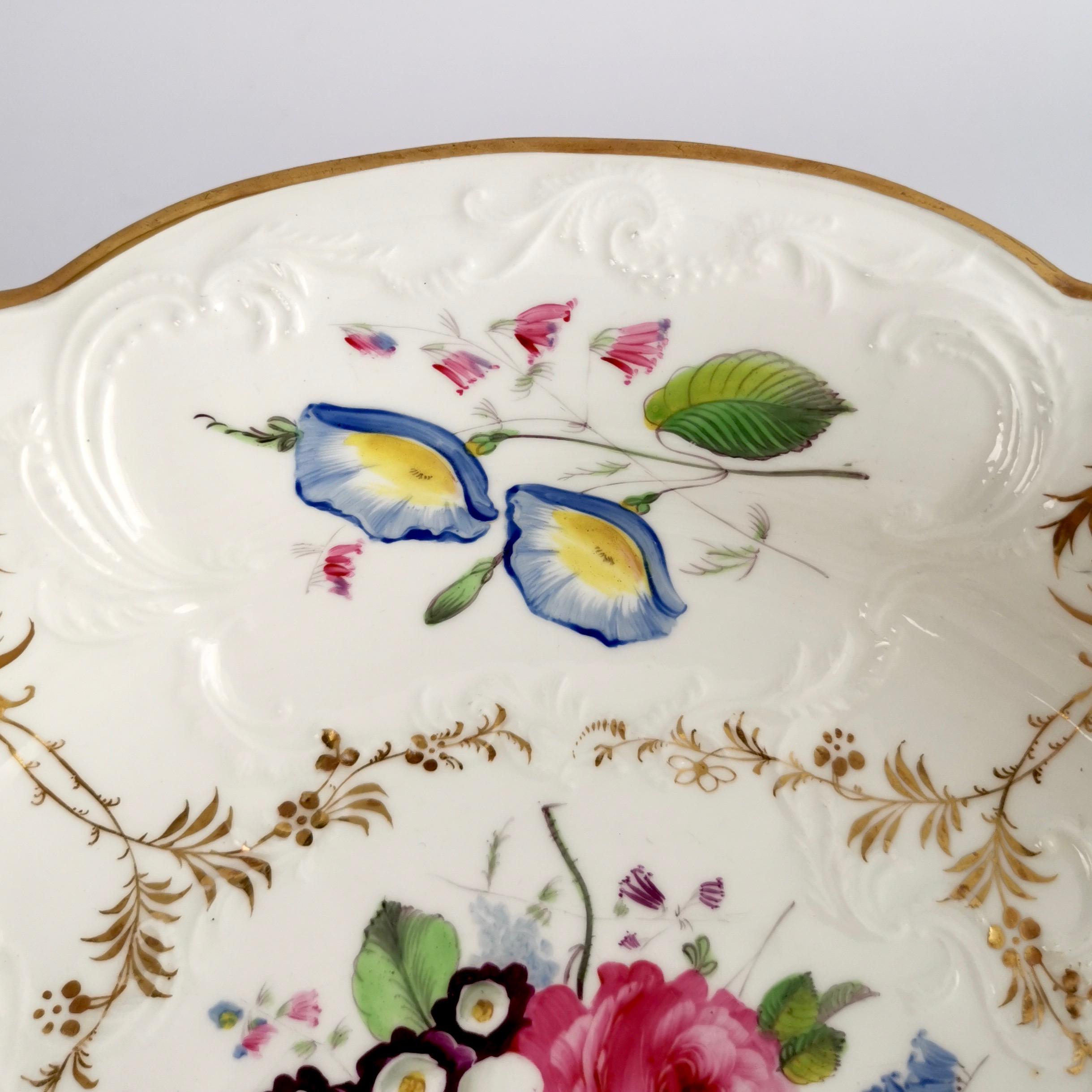 Coalport Porcelain Tazza, Blind-Moulded White, Swansea Flowers, Regency ca 1820 7