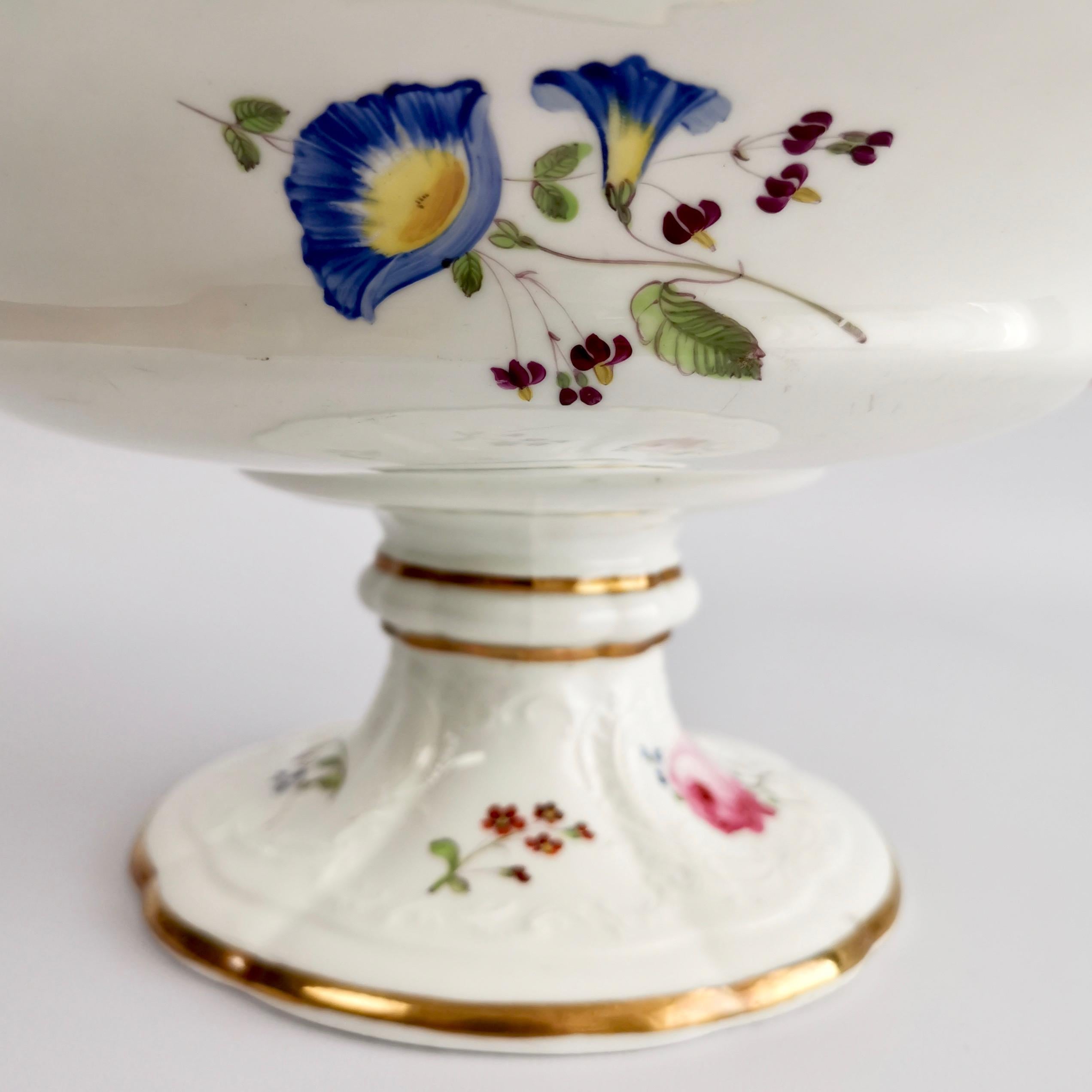 Coalport Porcelain Tazza, Blind-Moulded White, Swansea Flowers, Regency ca 1820 9