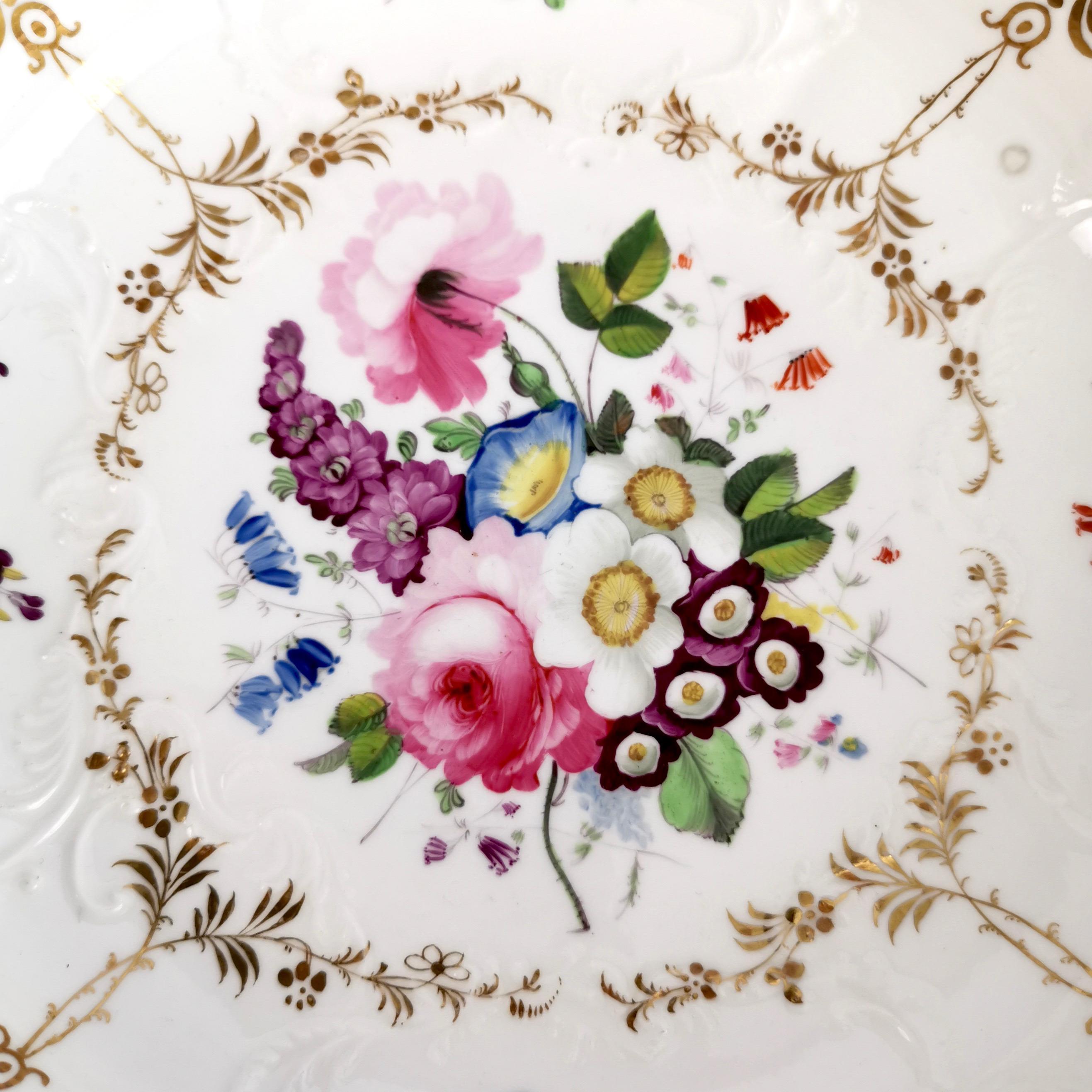 Coalport Porcelain Tazza, Blind-Moulded White, Swansea Flowers, Regency ca 1820 10
