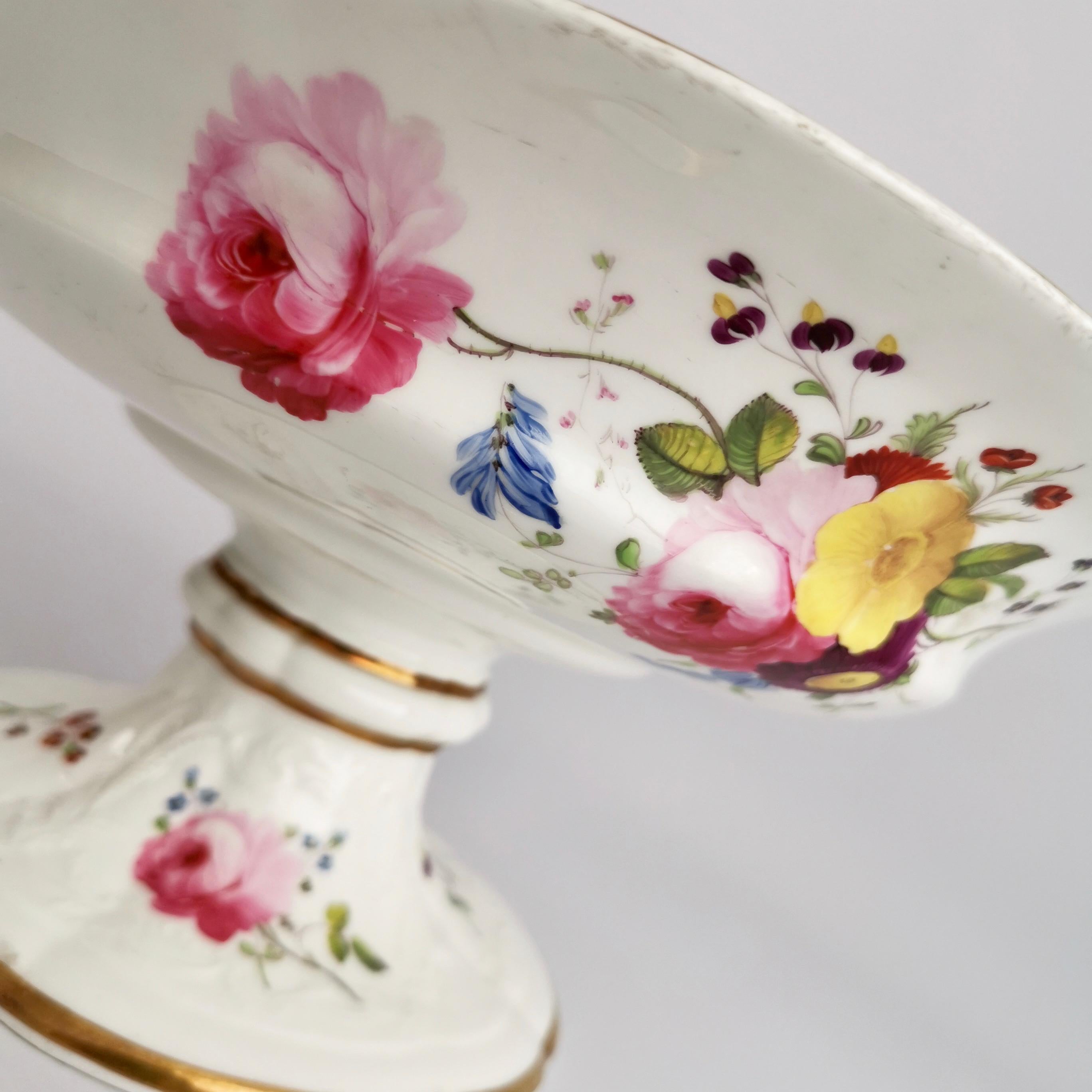 Early 19th Century Coalport Porcelain Tazza, Blind-Moulded White, Swansea Flowers, Regency ca 1820