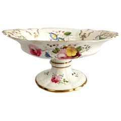 Antique Coalport Porcelain Tazza, Blind-Moulded White, Swansea Flowers, Regency ca 1820