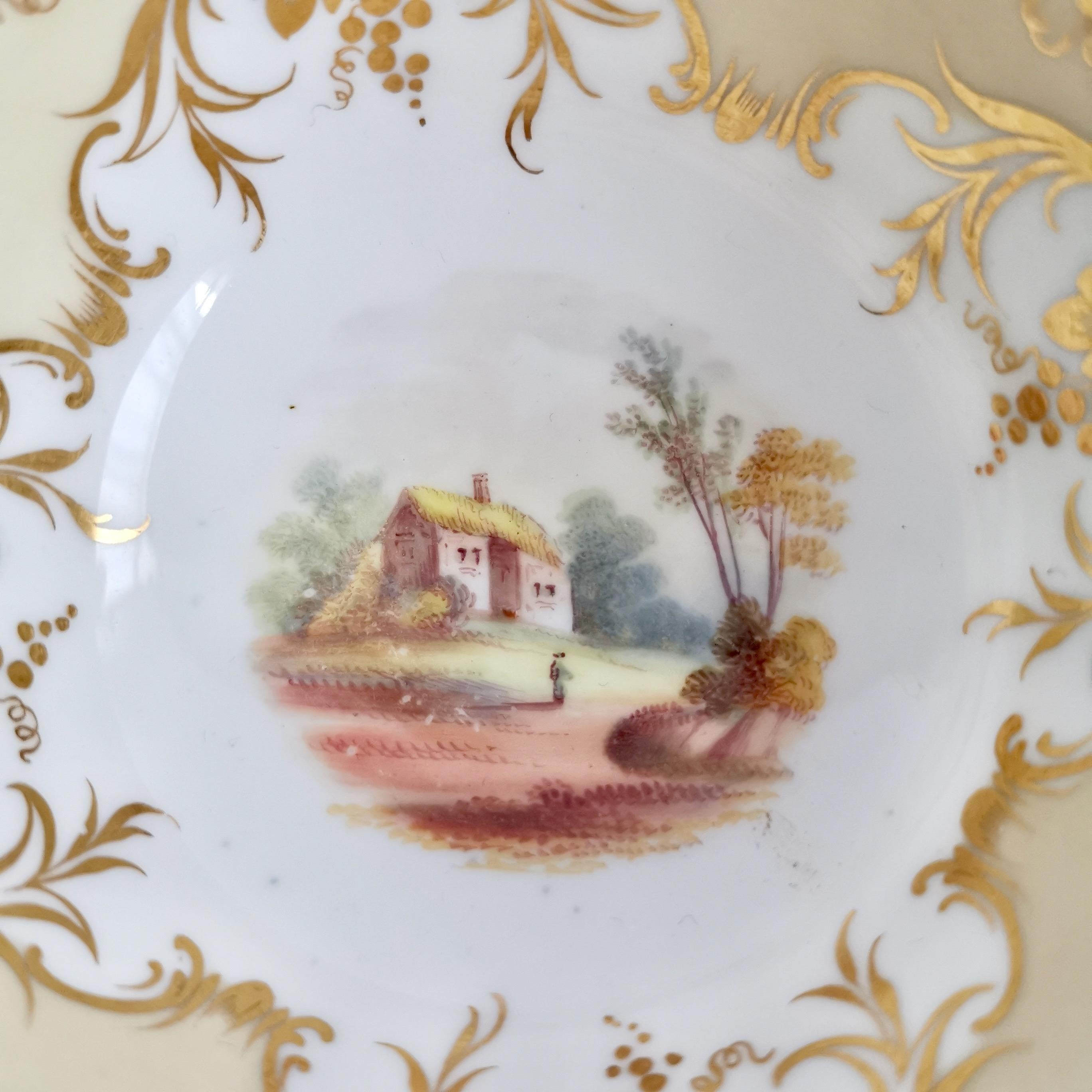 Coalport Porcelain Teacup, Beige with Landscapes, ca 1840 In Good Condition In London, GB