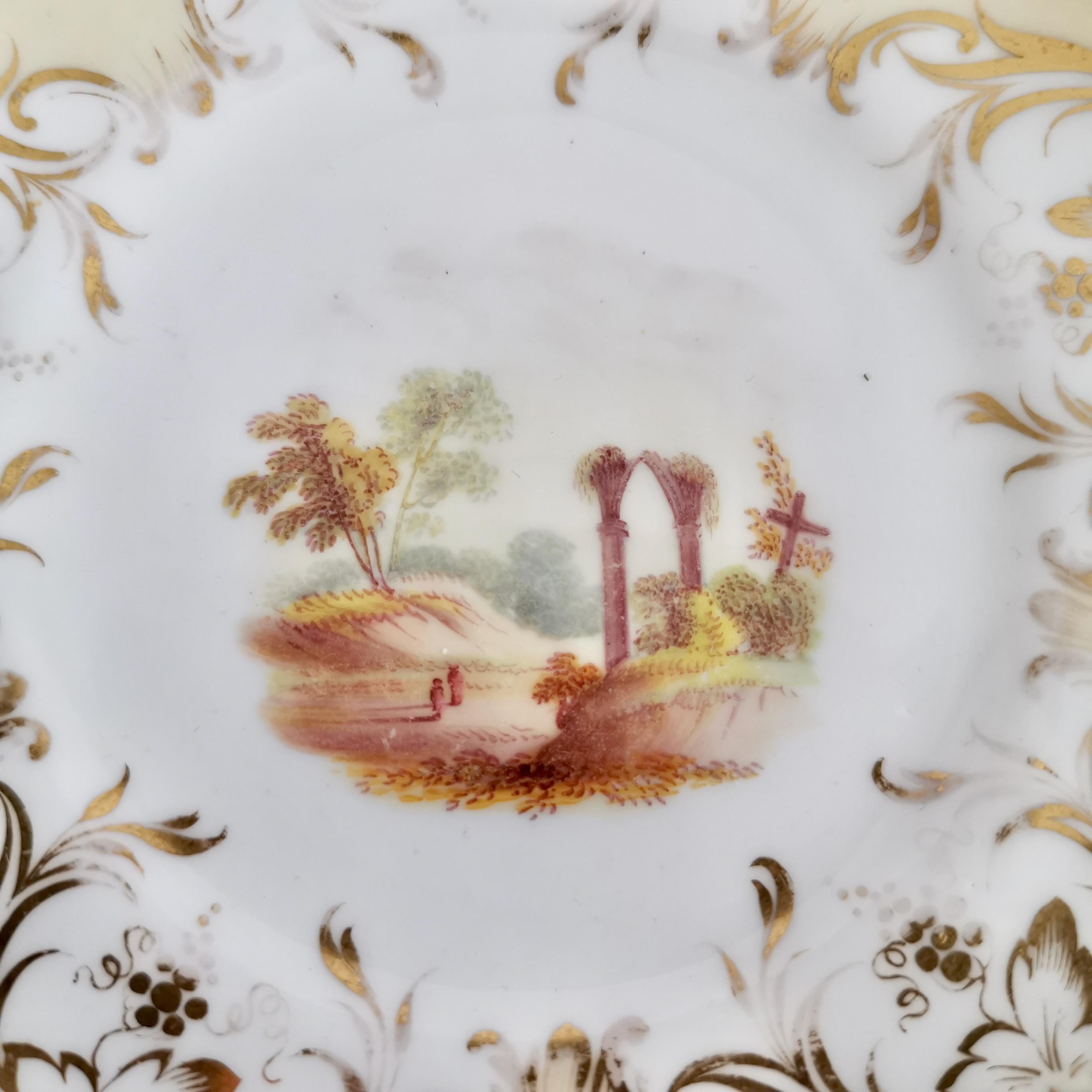 Mid-19th Century Coalport Porcelain Teacup, Beige with Landscapes, ca 1840