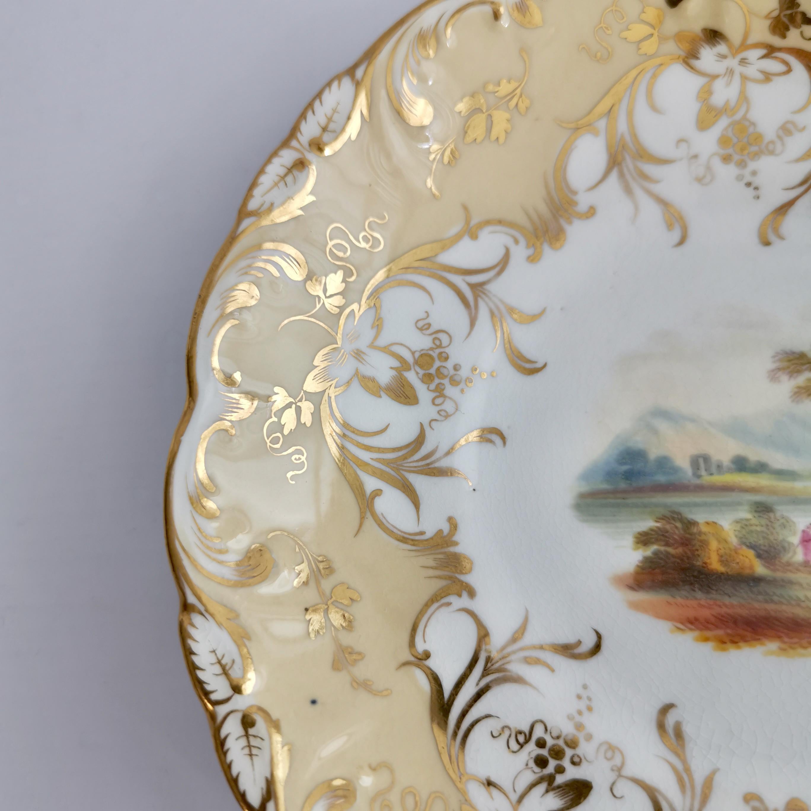 Coalport Porcelain Teacup, Beige with Landscapes, Rococo Revival, ca 1840 For Sale 1