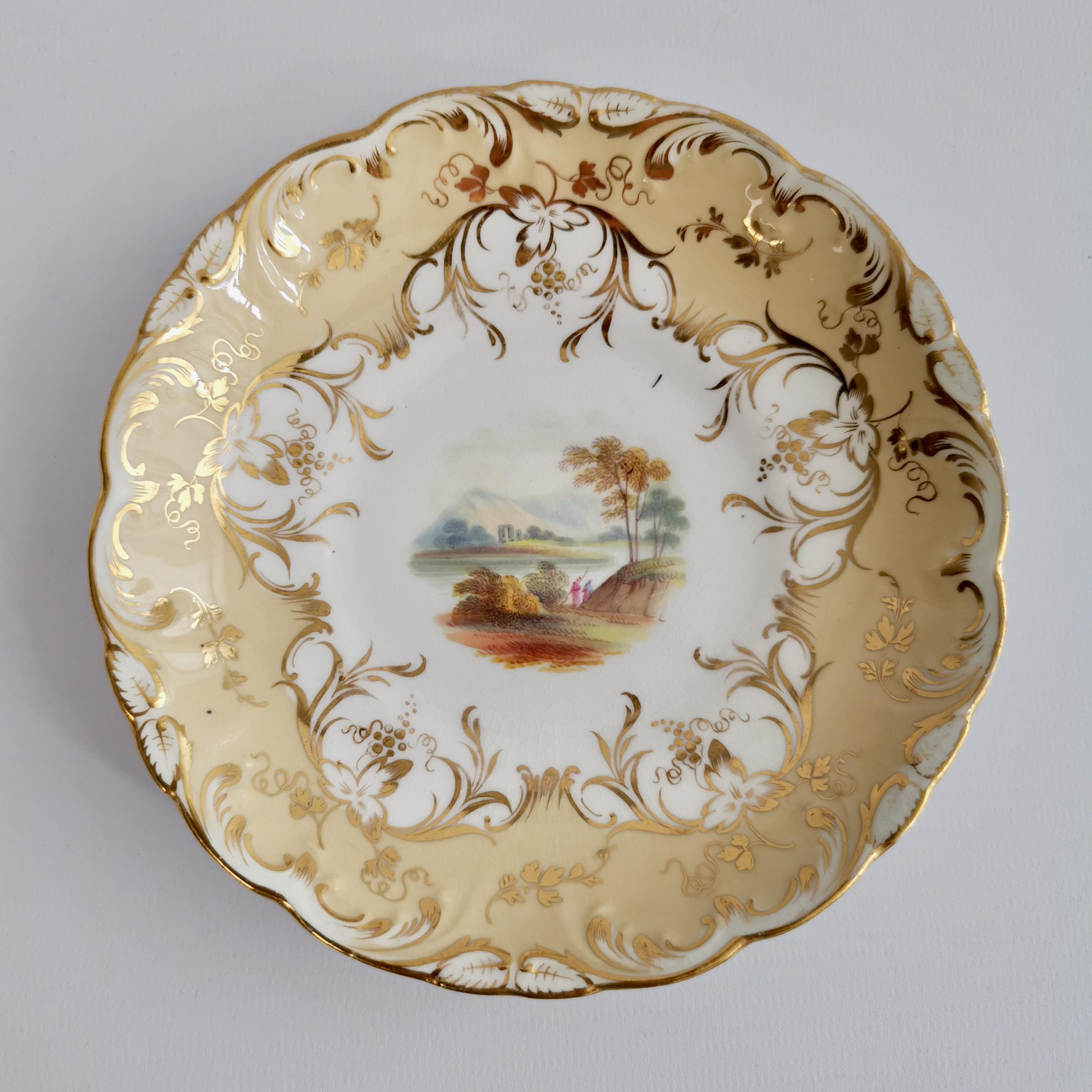 Coalport-Porzellan-Teekanne, Beige mit Landschaften, Rokoko-Revival, ca. 1840 (Englisch) im Angebot